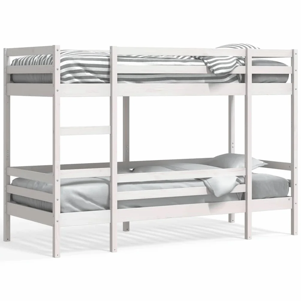 Litera blanca de 80 x 200 cm de madera de pino maciza, robusta estructura de cama con escalera, diseño seguro para habitaciones infantiles y jóvenes, mueble que ahorra espacio