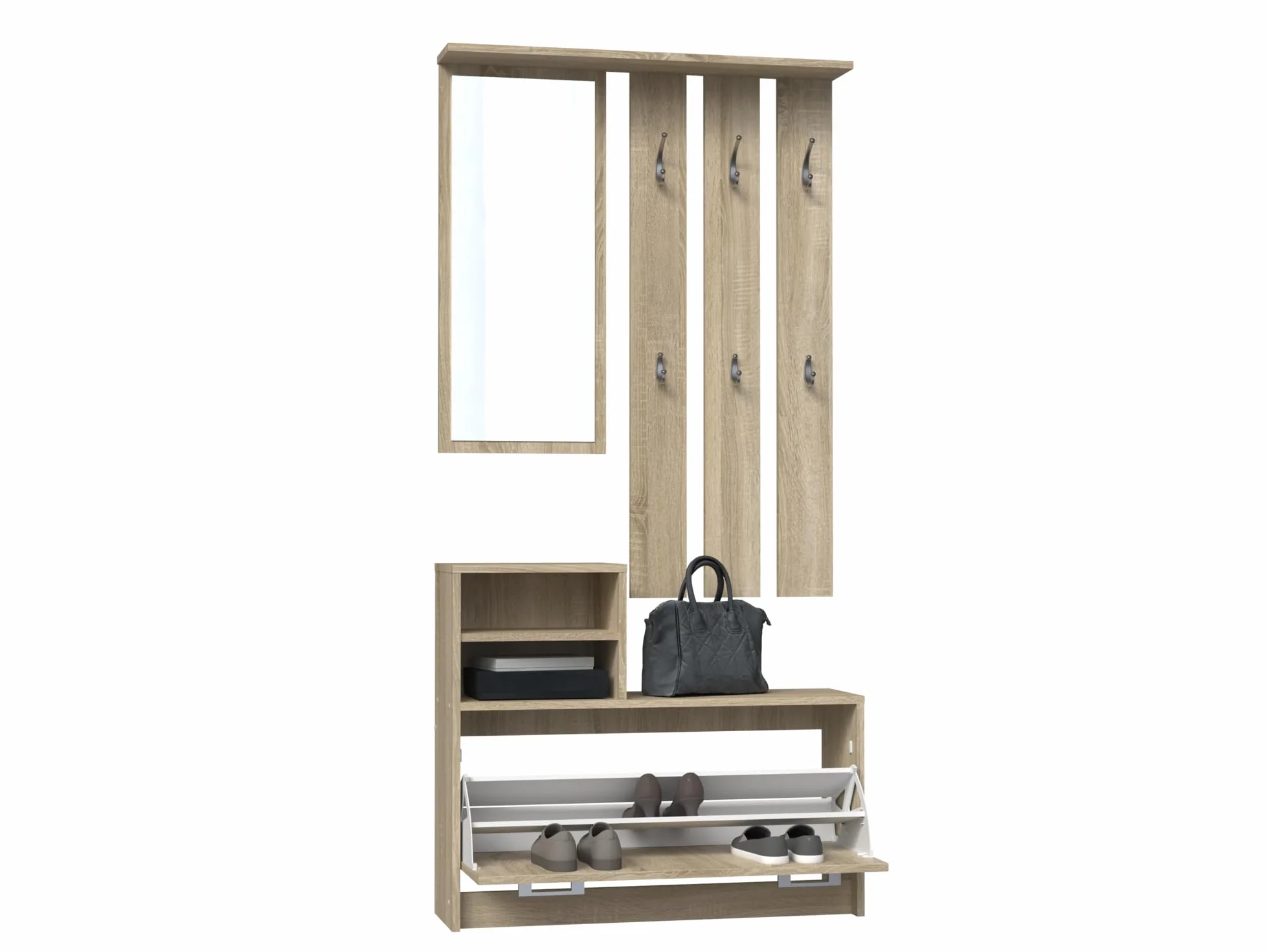 Oggi Armario de Entrada con Espejo 85x160x24 cm Perchas Zapatero Armario de Tablero Laminado de 16 mm Diseño Moderno Minimalista Moderno Roble Sonoma