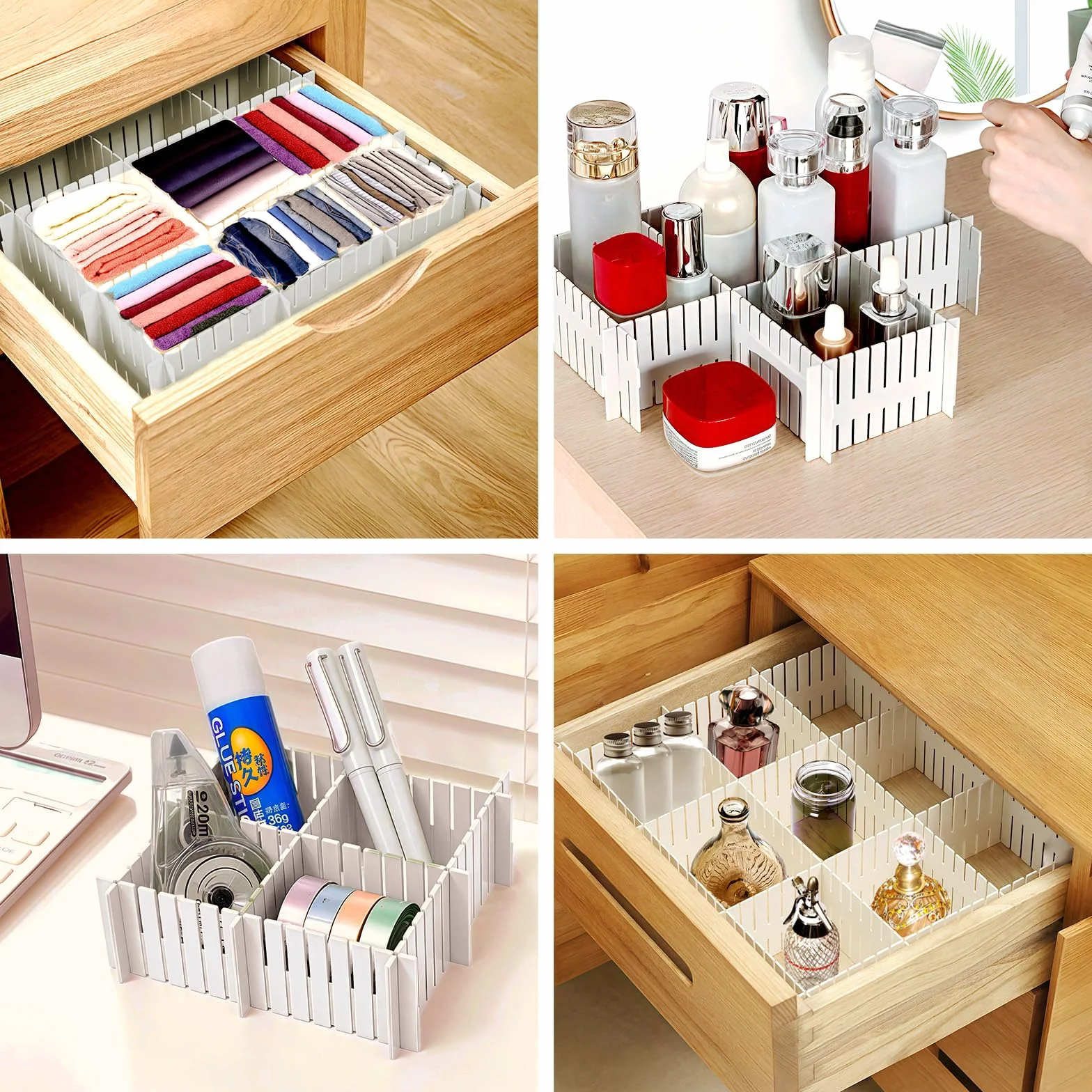 CRESZZLE Separadores de Cajones Ajustables 16 Piezas Organizador para Ropa Interior Calcetines y Joyas
