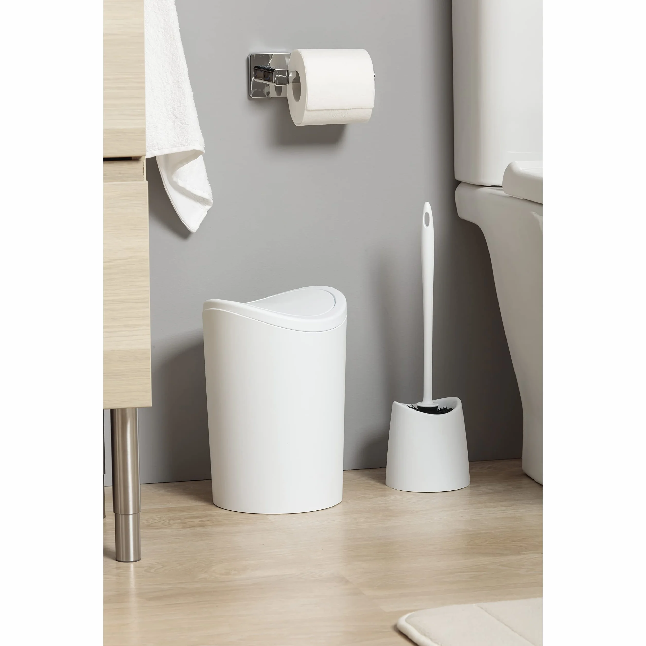 TATAY Escobilla WC Resistente Diseño Moderno Cepillo Fijo Duradero Baño 12x12x38 cm Blanco