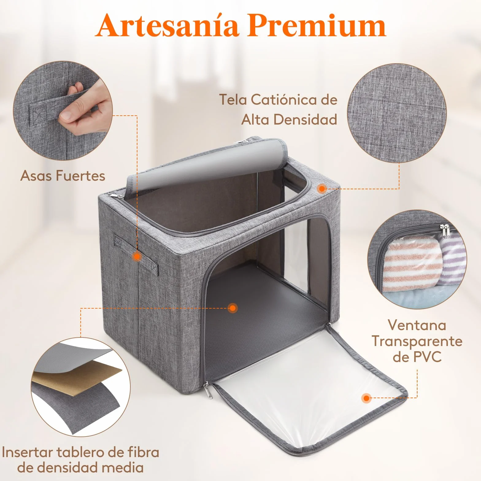 Lifewit Cajas Almacenaje Ropa con Marco de Metal Apilable 40L Gris Claro