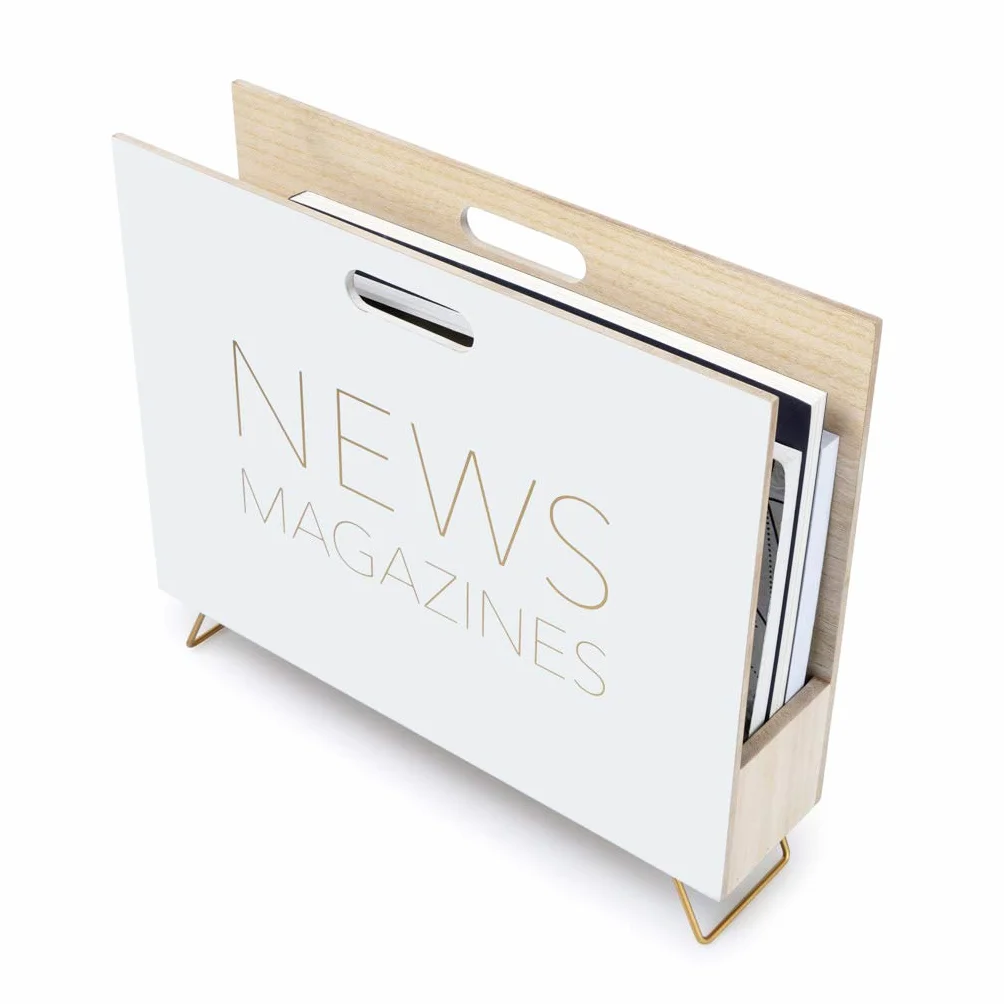 Balvi Revistero News Color blanco Para revistas, catálogos y diarios Con asa Madera DM