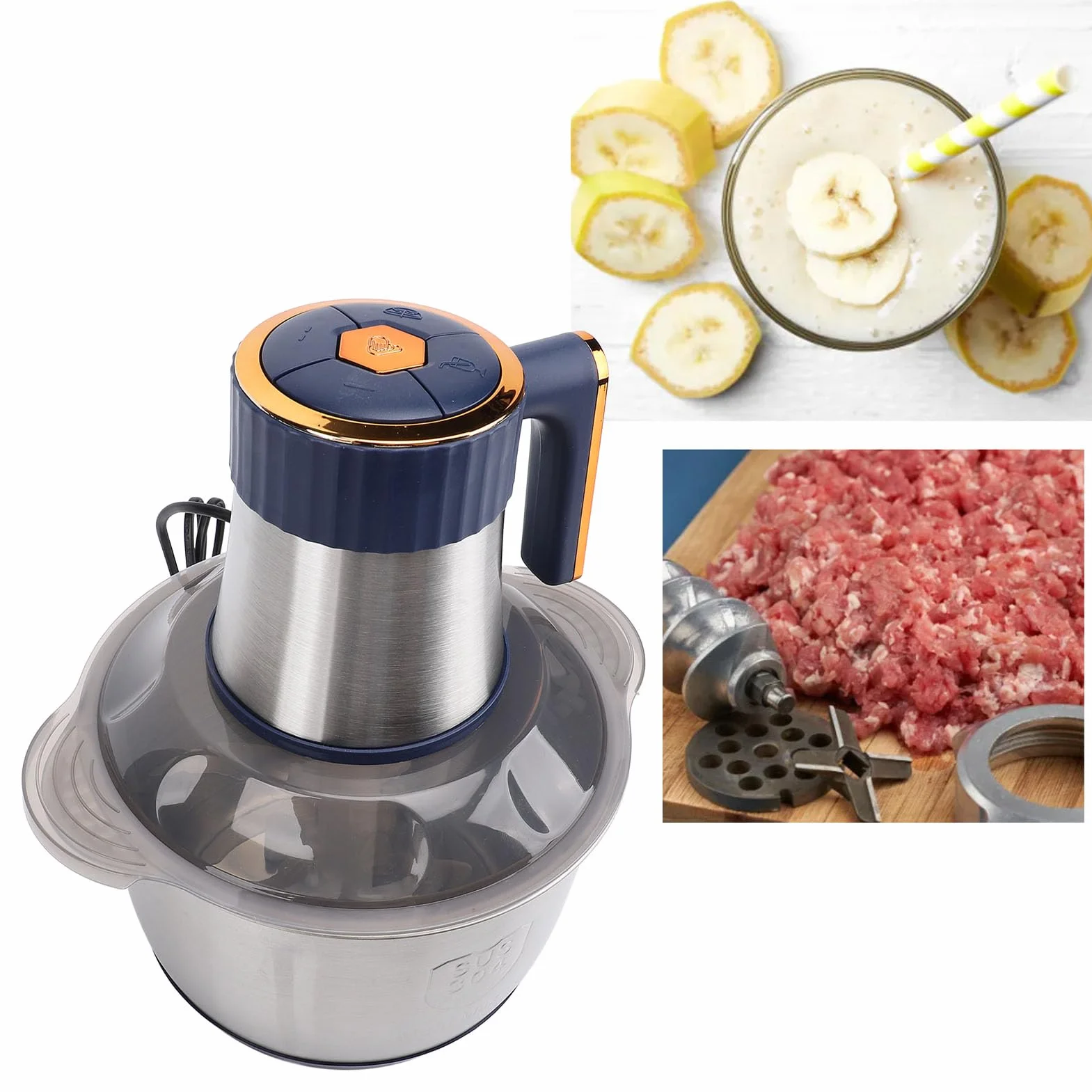 Picadora de Carne Eléctrica de 500 W con Recipiente de Acero Inoxidable de 5 L, Motor de Cobre para Cocina, Carne, Verduras, Cebolla, Ajo, Ensalada, Frutas, Nueces, Ligero y