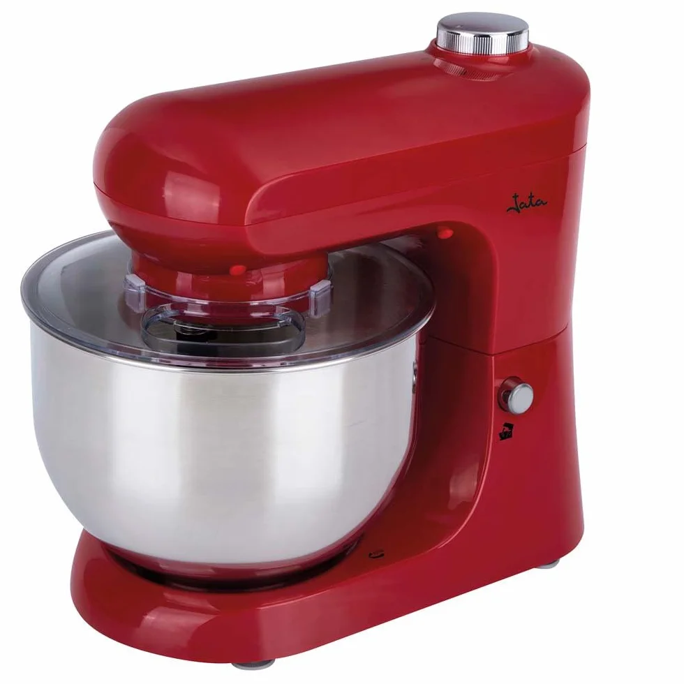 Jata JEMA1502 Batidora Amasadora Mezcladora con Bol de Acero Inoxidable de 5 L, 1200 W, 6 velocidades + PULSE, Base Giratoria, Tapa antisalpicaduras, Incluye accesorios