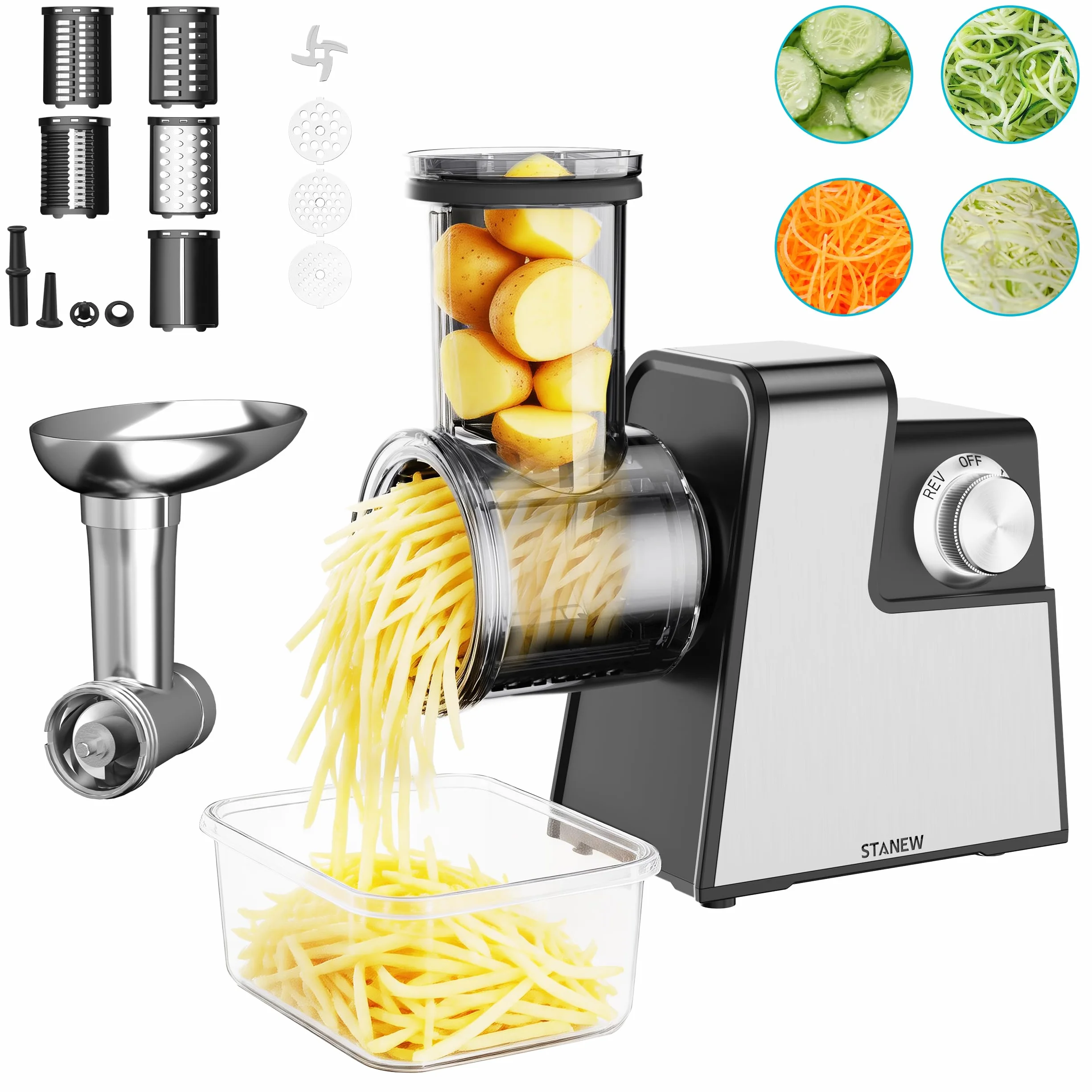 Picadora de carne eléctrica de 2500 W profesional con 5 cuchillas inoxidables, multifuncional, rallador, accesorio completo, diseño compacto para preparaciones caseras