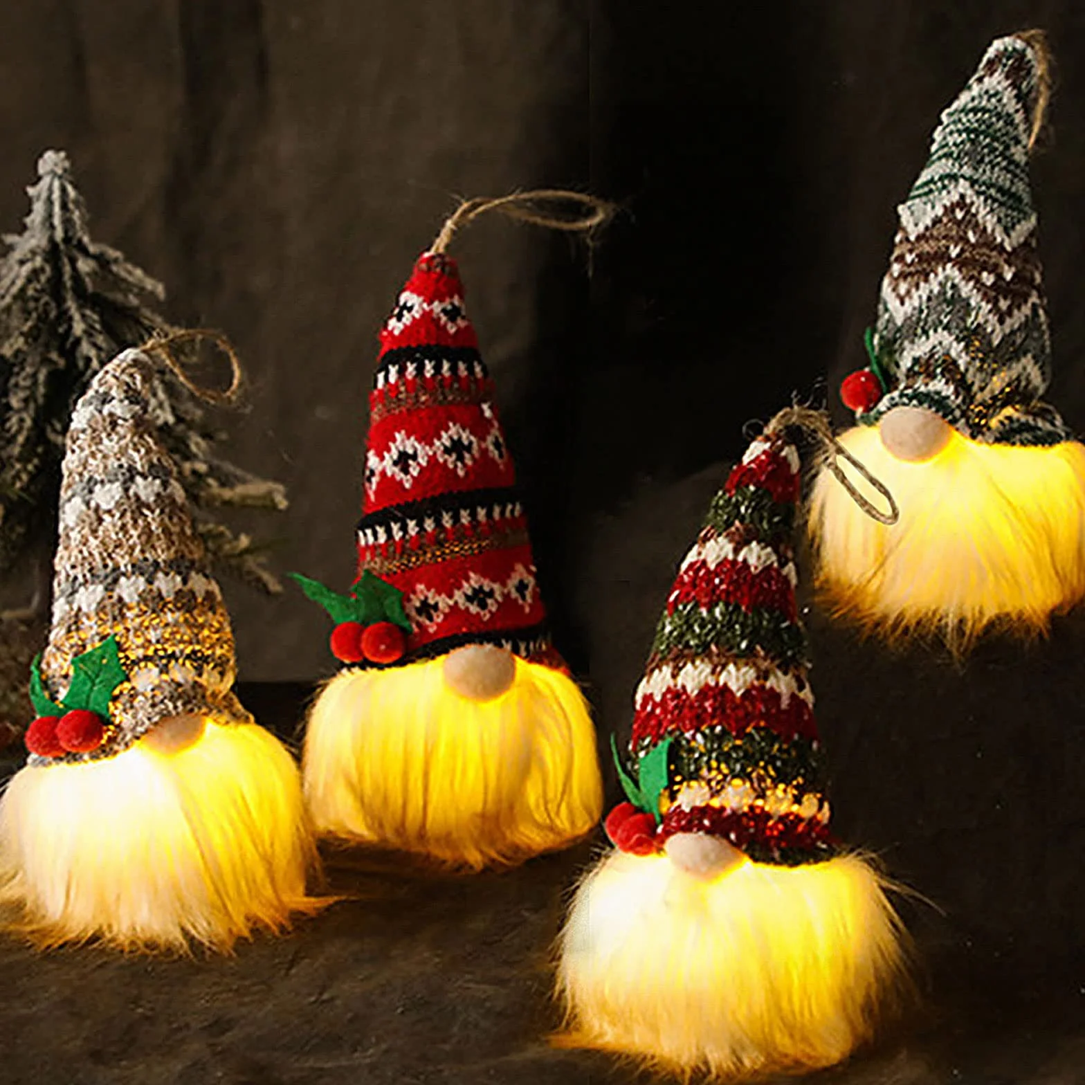 Juego de 4 figuras de duendes decoración árbol de Navidad colgante