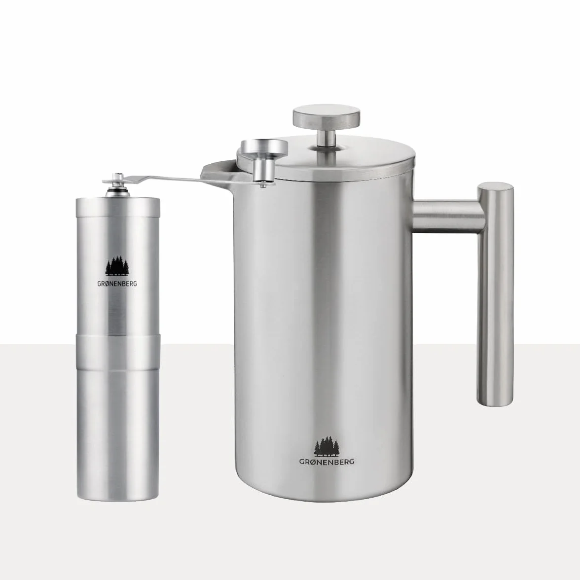 Groenenberg Pack ahorro 1 | Cafetera francesa 600ml + Molinillo de café manual | Prensa francesa (acero inox) con filtros de repuesto