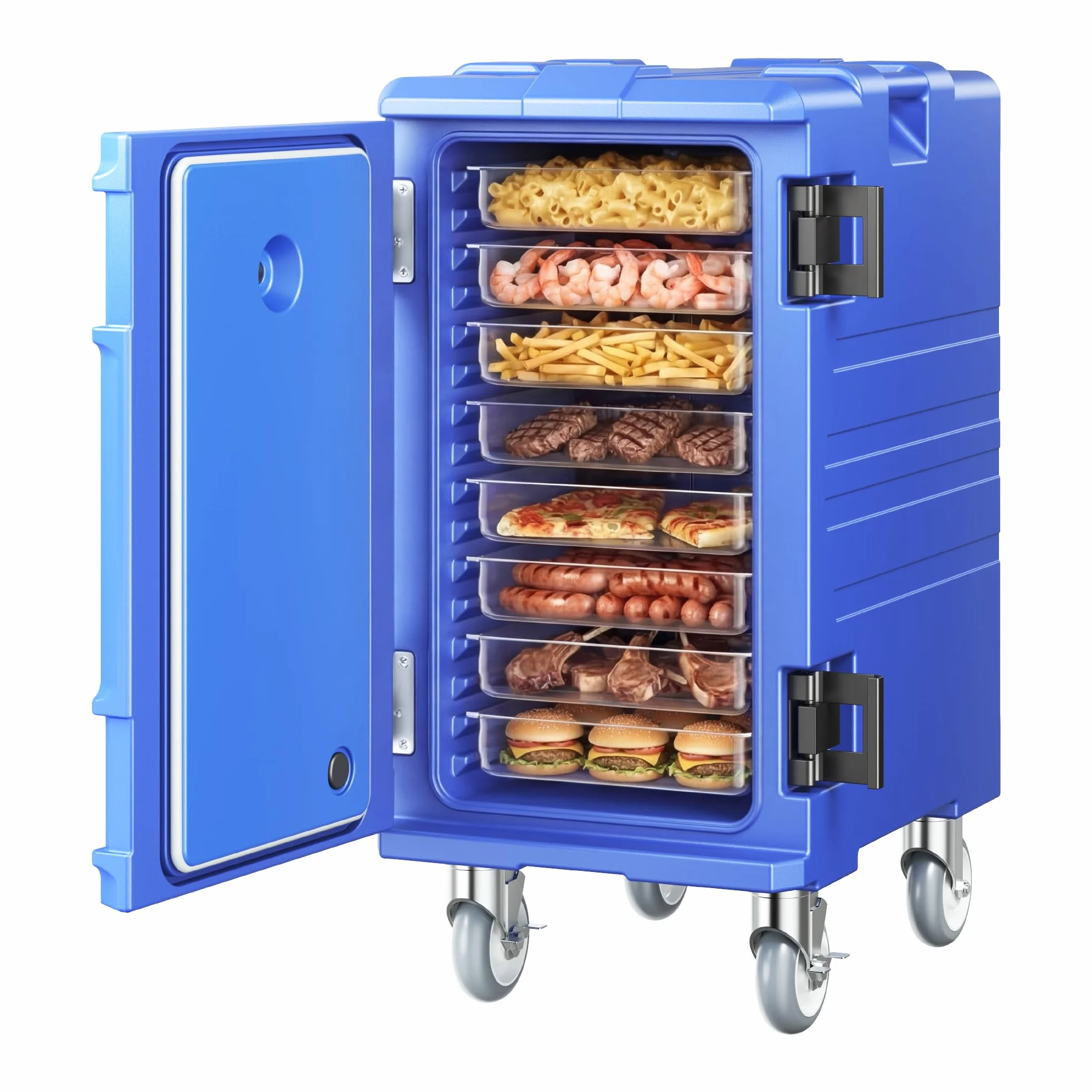 VEVOR Caja Térmica para Alimentos con Aislamiento 120 L para Catering, Caja para Alimentos con Hebillas Dobles, con Asas, Cargador Frontal con Ruedas para Restaurantes y Cantinas, 658 x 480 x 810 mm