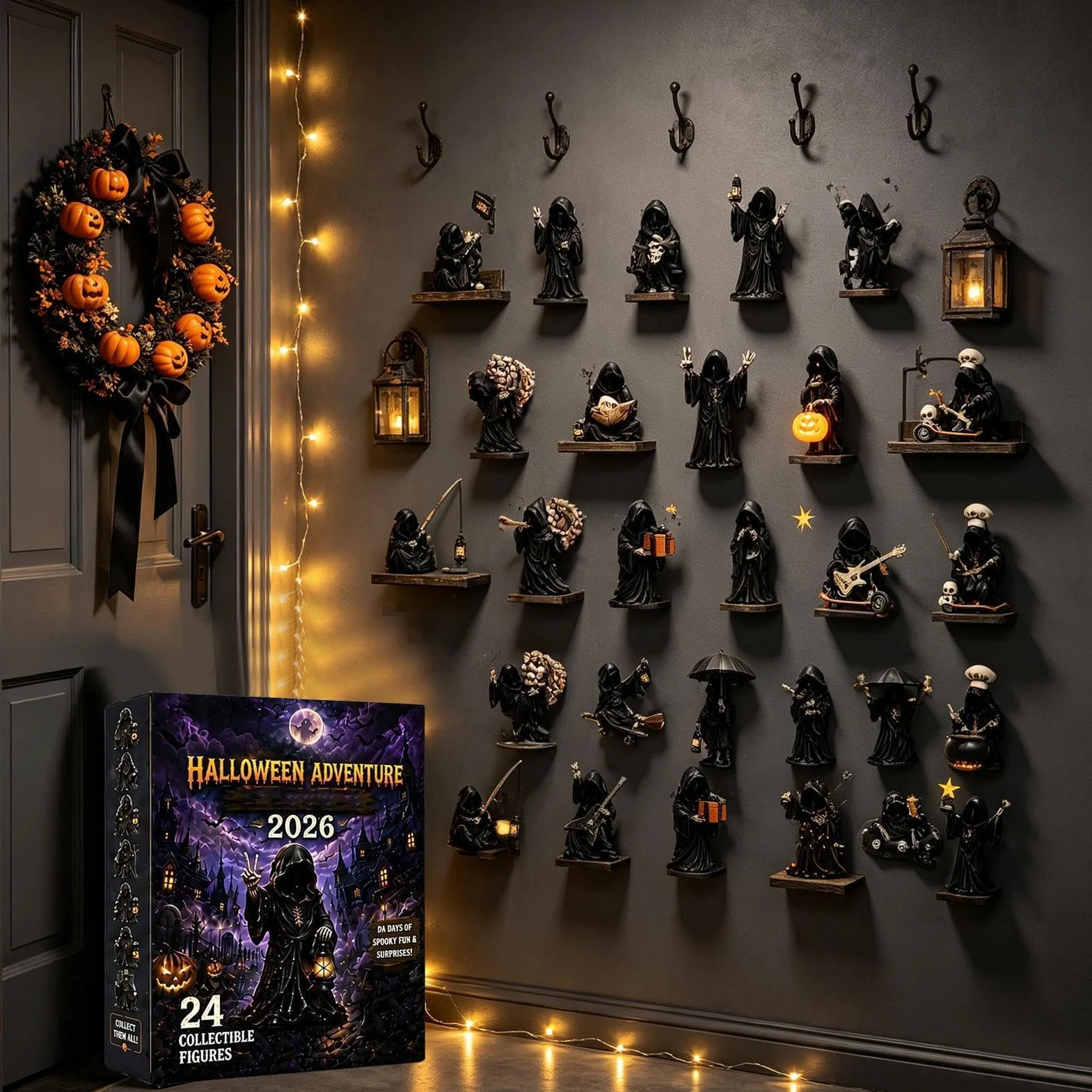 Calendario Cuenta Regresiva Halloween Con Figura Accesorio Coleccionable | Calendario de Cuenta Atrás Figuras de Fantasmas Halloween Para Adultos Y Adolescentes Árbol Ventana Puert