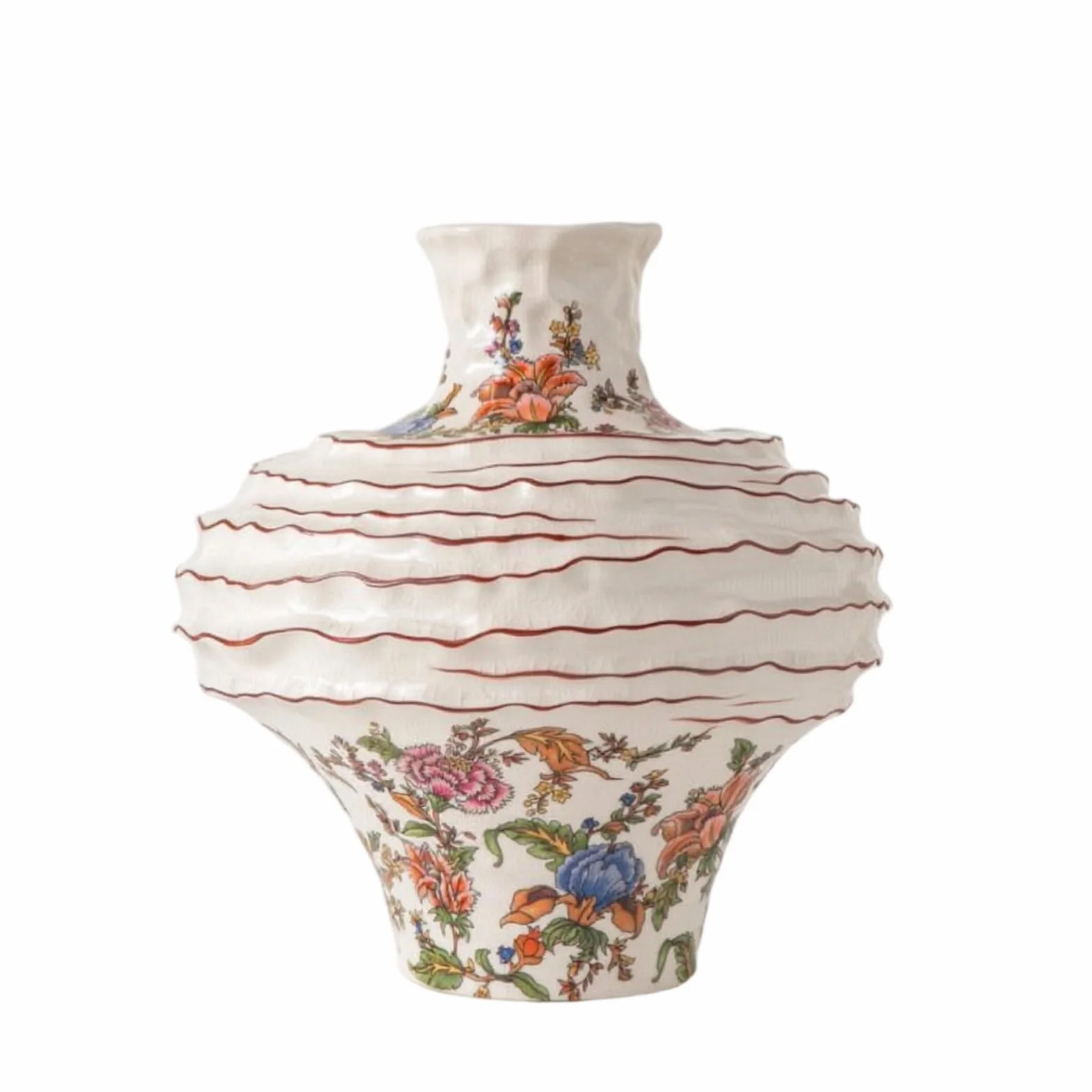 Jarrón de Cerámica Jarrón Florero Centro de Mesa Decorativo con Acabado Craquelado Cuello Cuerpo Abombado Relieve, Vintage, Pintado A Mano, Mariposa Y Floral, Estilo Mariposa