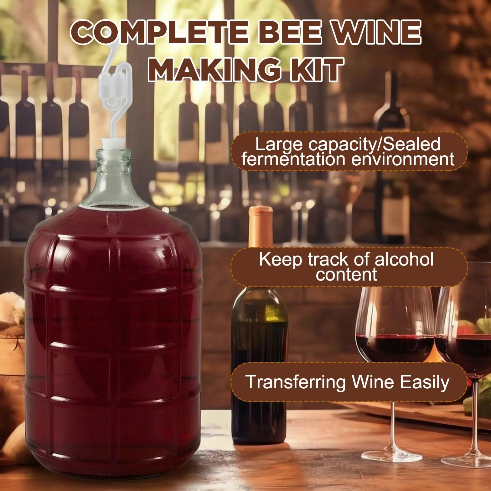 Ziliny El kit para hacer vino incluye Carboy de 5 galones, cubo y tapa de 6.5 galones, sifón automático, hidrómetro, probador de porcentaje de alcohol, relleno de botellas, cierre de aire, embudo de