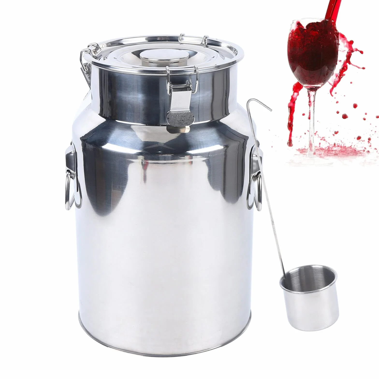 Jarra de leche de acero inoxidable de 18 litros, jarra de leche con tapa, asa de transporte
