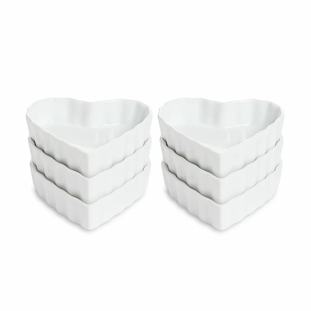 HIC Harold Import Co. 98019-6 HIC Heart Creme Brulee, porcelana fina blanca, 12,7 x 2,54 cm, juego de 6
