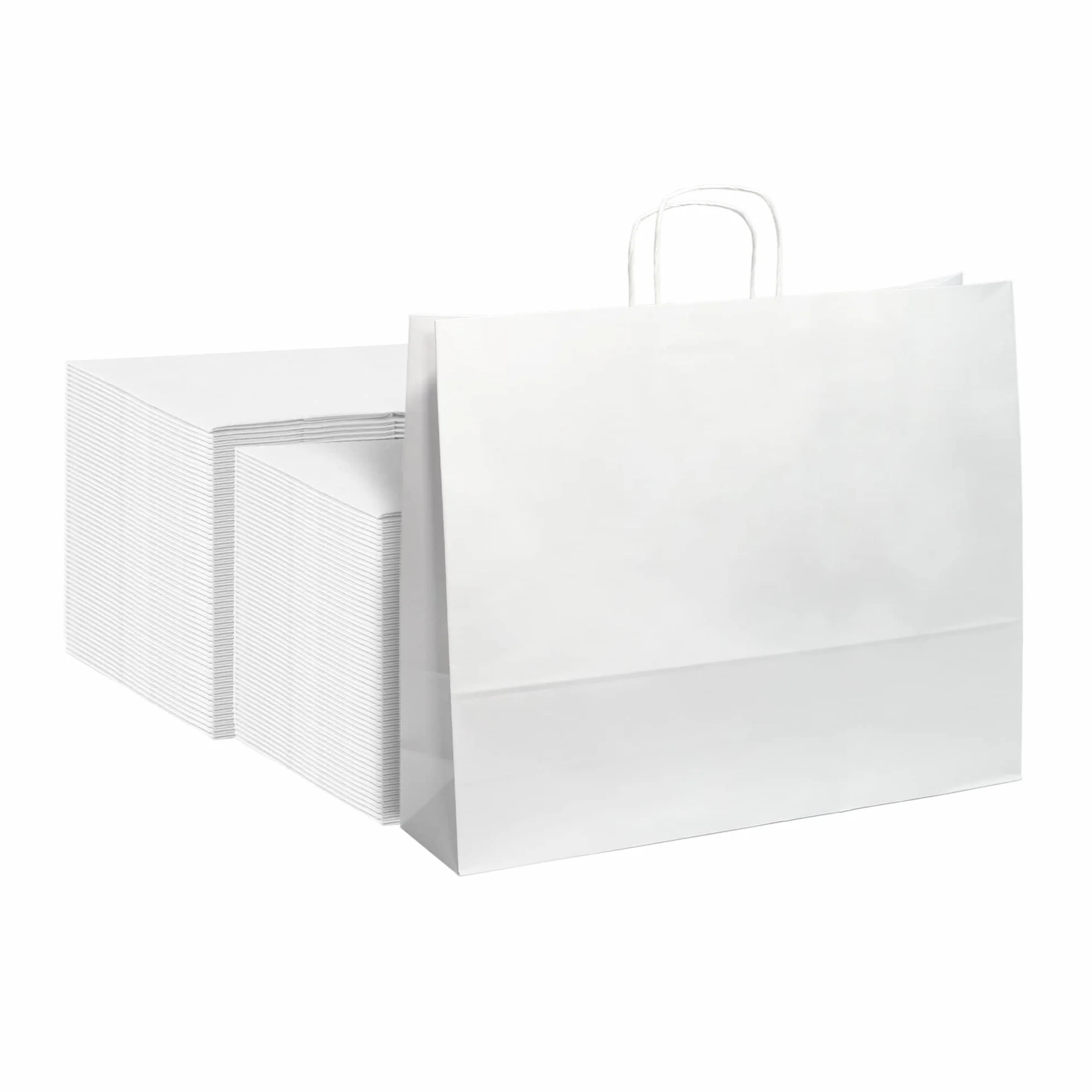 Pack 200 Bolsas de Papel Blancas con Asa – Diferentes Tamaños Según tus Necesidades – Bolsas para Eventos, Regalos o Tiendas - 100% Reciclables (Modelo Luxemburgo 41x32x12cm)