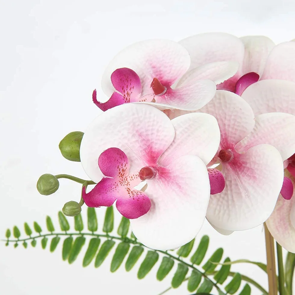 Bonsái de orquídea artificial en maceta para centro de mesa, sala de estar, decoración del hogar, etc., flores Phalaenopsis artificiales de seda