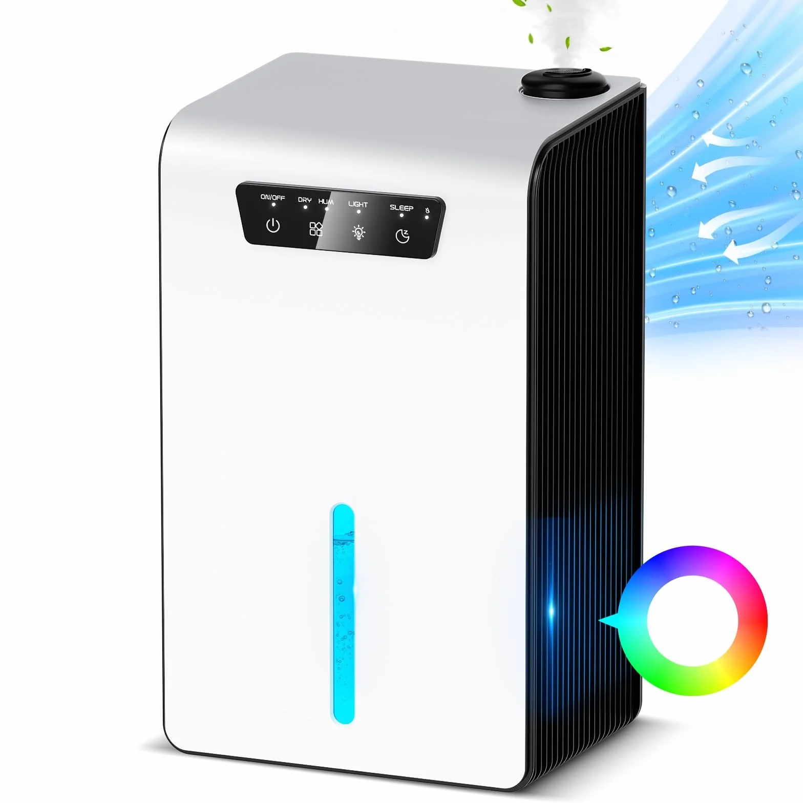 2 en 1 Deshumidificador Humidificador 3,2L 1000ml LED 7 colores | Deshumificador anti moho, apagado automático, descongelación, modo silencioso, temporizador, manguera 1m, portátil para 25 m²