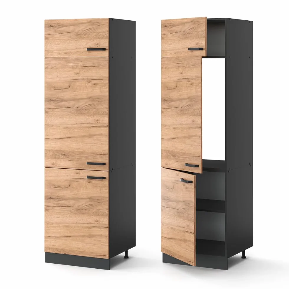 Vicco Armario para frigorífico Empotrado R-Line, Roble Dorado, 60 cm, para combinación Libre Dentro de Sistemas de Cocina modulares