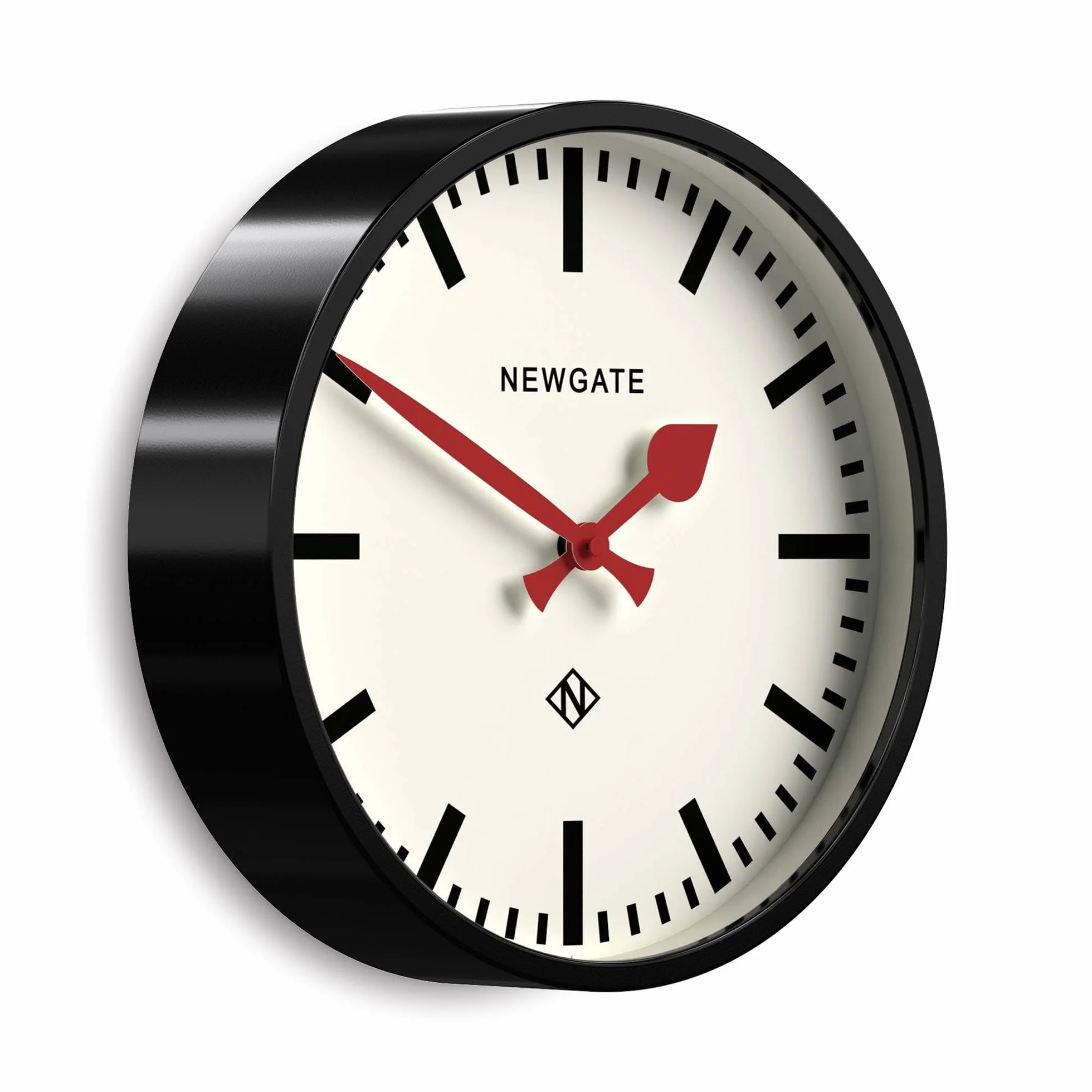 NEWGATE® Luggage Reloj de Pared | Reloj Moderno de estación de Metal Retro | 30cm | Caja metálica Profunda en Negro | Estilo Vintage contemporáneo para Cocina, salón u Oficina