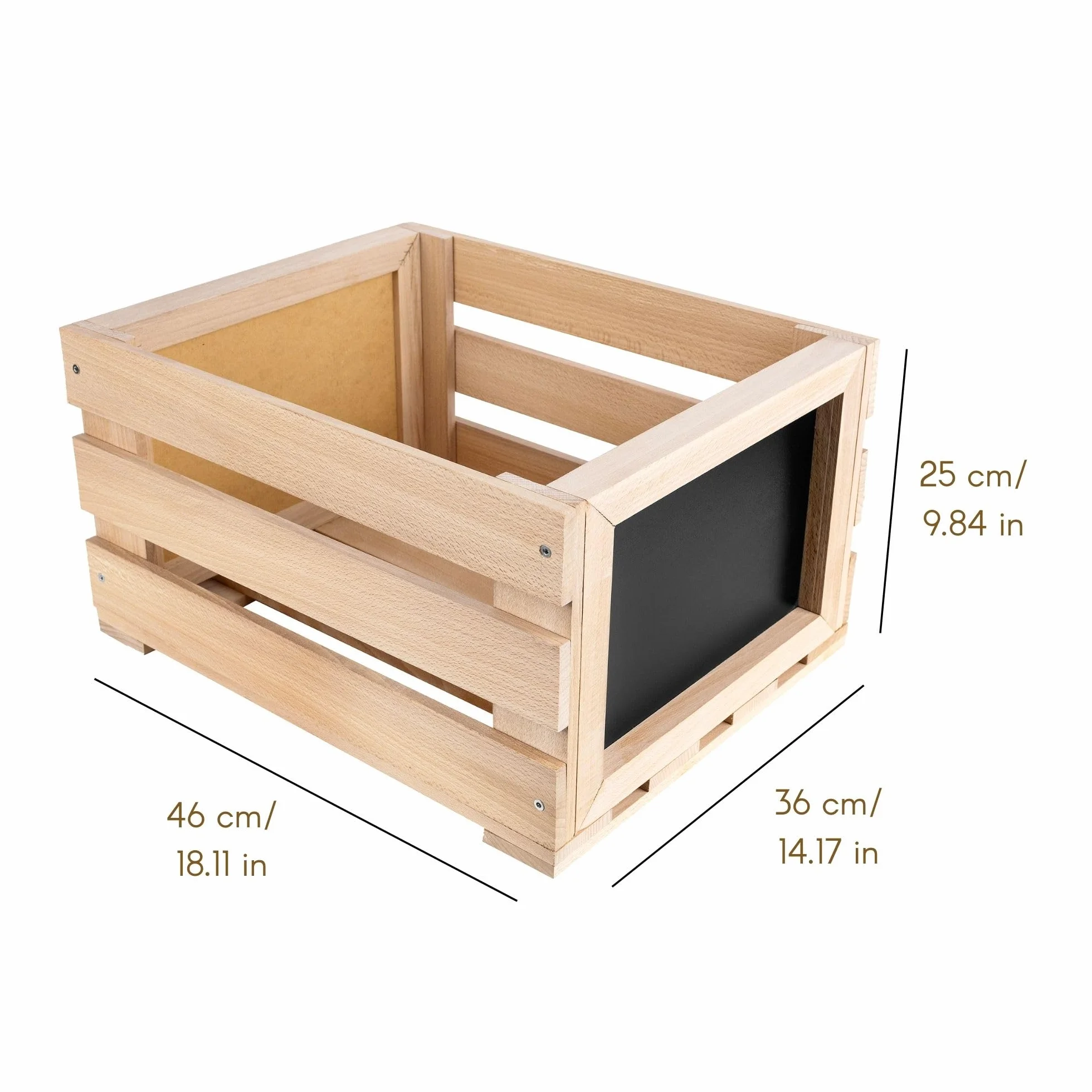 Creative DECO Caja de Madera para Discos de Vinilo con Pizarra | 80 discos | 46x36x25cm (+/-1cm) | Mueble Soporte Cajón Porta Vinilos | Madera de Haya | Cesta para Frutas, Verduras, Vino, Juguetes