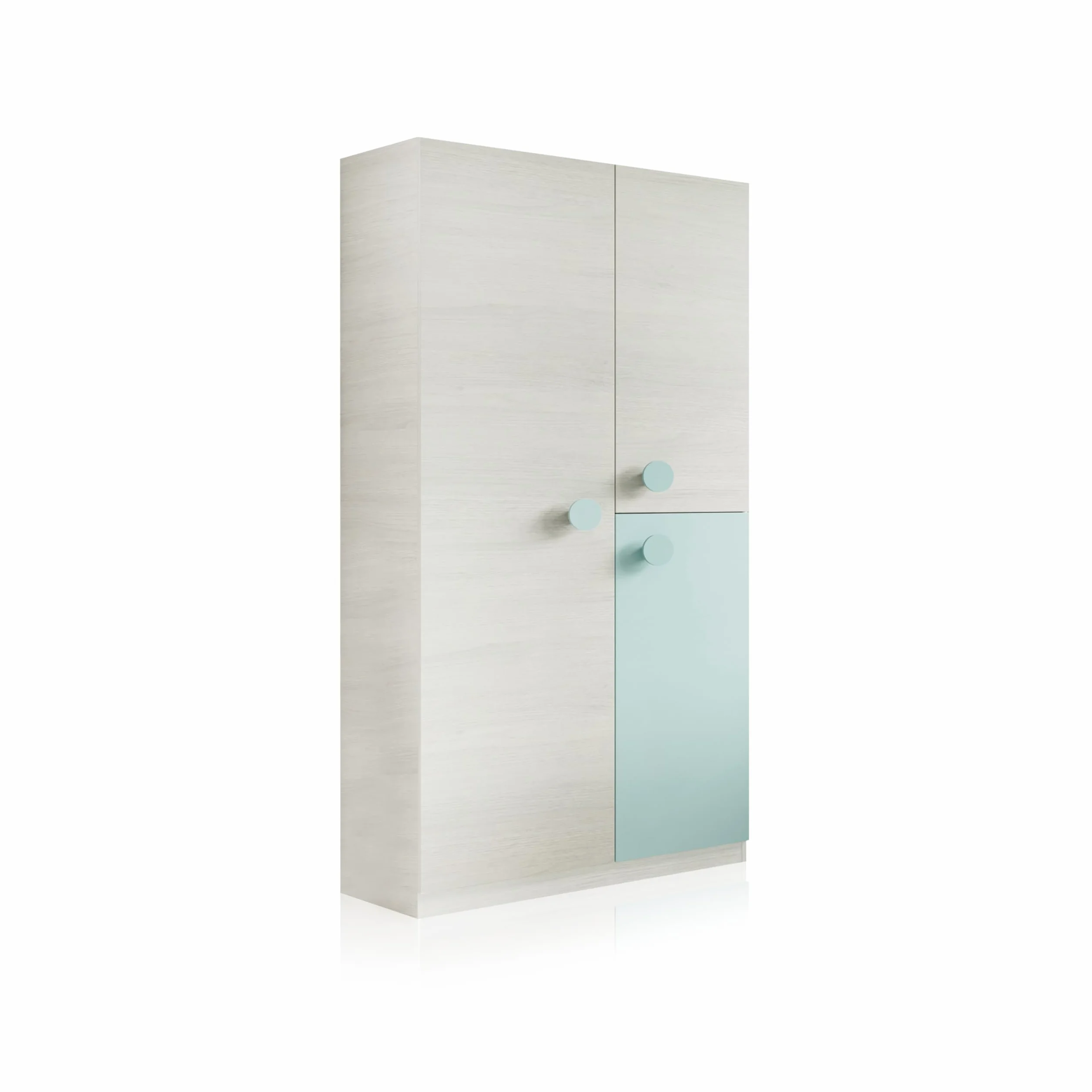 duehome | Armario Juvenil, Modelo Yuki, Acabado en Color Blanco Alpes y Verde Acqua, Medidas: 90 cm (Largo) x 200 cm (Alto) x 52 cm (Fondo)