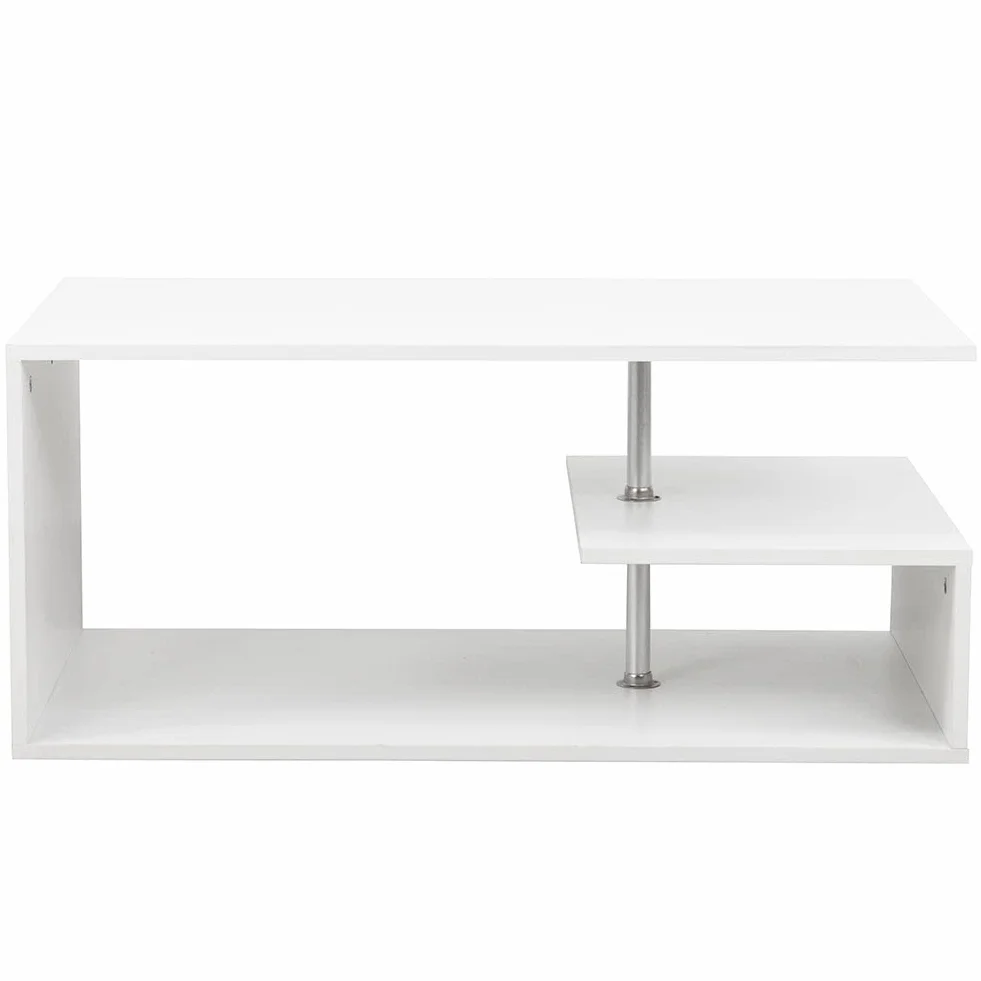 BAKAJI Mesita de salón Blanca para Sala de Estar, café, para Ordenador, Mesa de salón Lateral, sofá con Doble Estante y Estructura de Madera, diseño Moderno, 41 x 91 x 52,6 cm, decoración para el