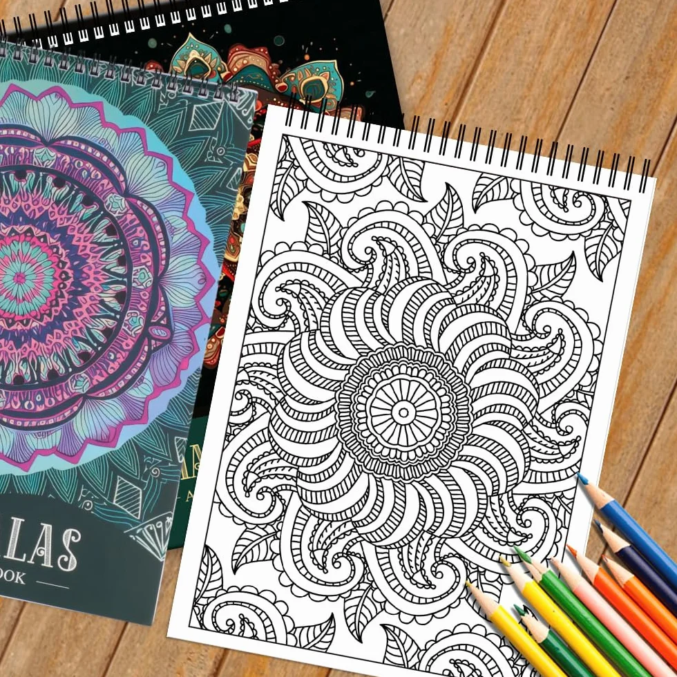 WakiHong 2 PCS Mandala Libros para Colorear para Adultos 120 Páginas Encuadernación en Espiral