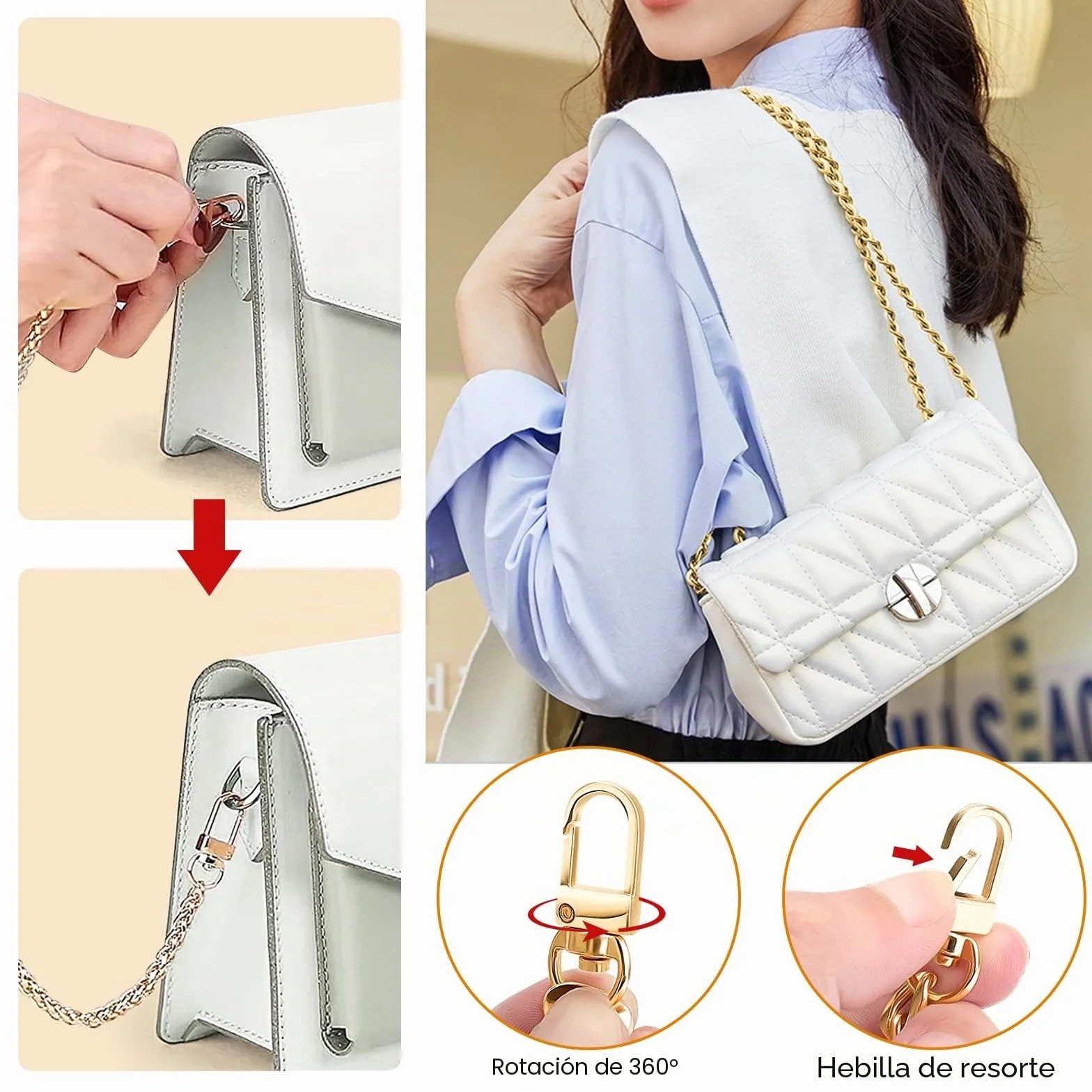 Cadena para Bolso Set 4 Piezas, Correas de Hombro Metal Oro Repuesto 40cm 60cm 100cm 120cm