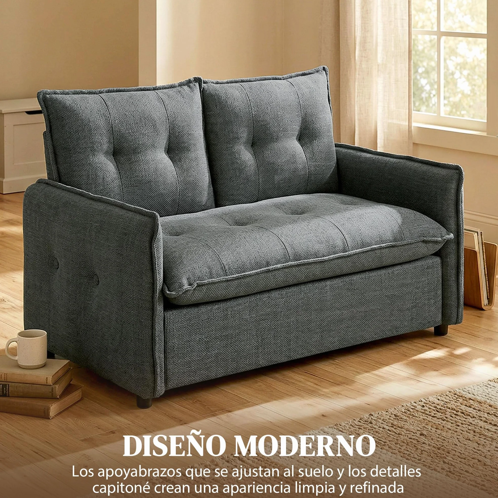 HOMCOM Sofá de 2 Plazas, Tapizado en Lino, Sofá Moderno con Acolchado Grueso, Diseño Capitoné, para Espacios Pequeños, Salón, Dormitorio, Oficina, Sala de Estar, 131x75x85 cm, Gris Oscuro