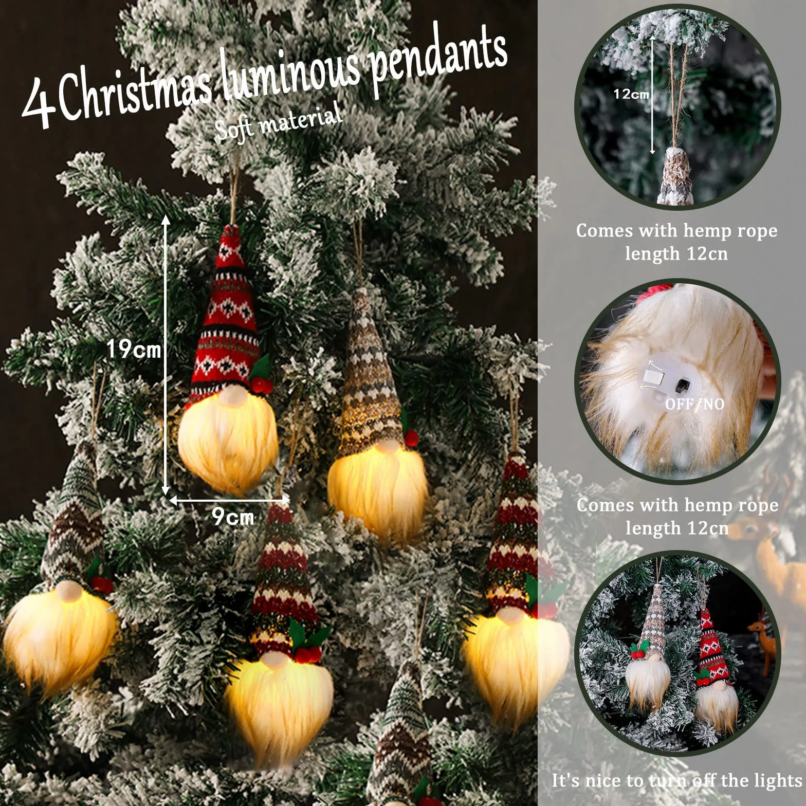 Juego de 4 figuras de duendes decoración árbol de Navidad colgante