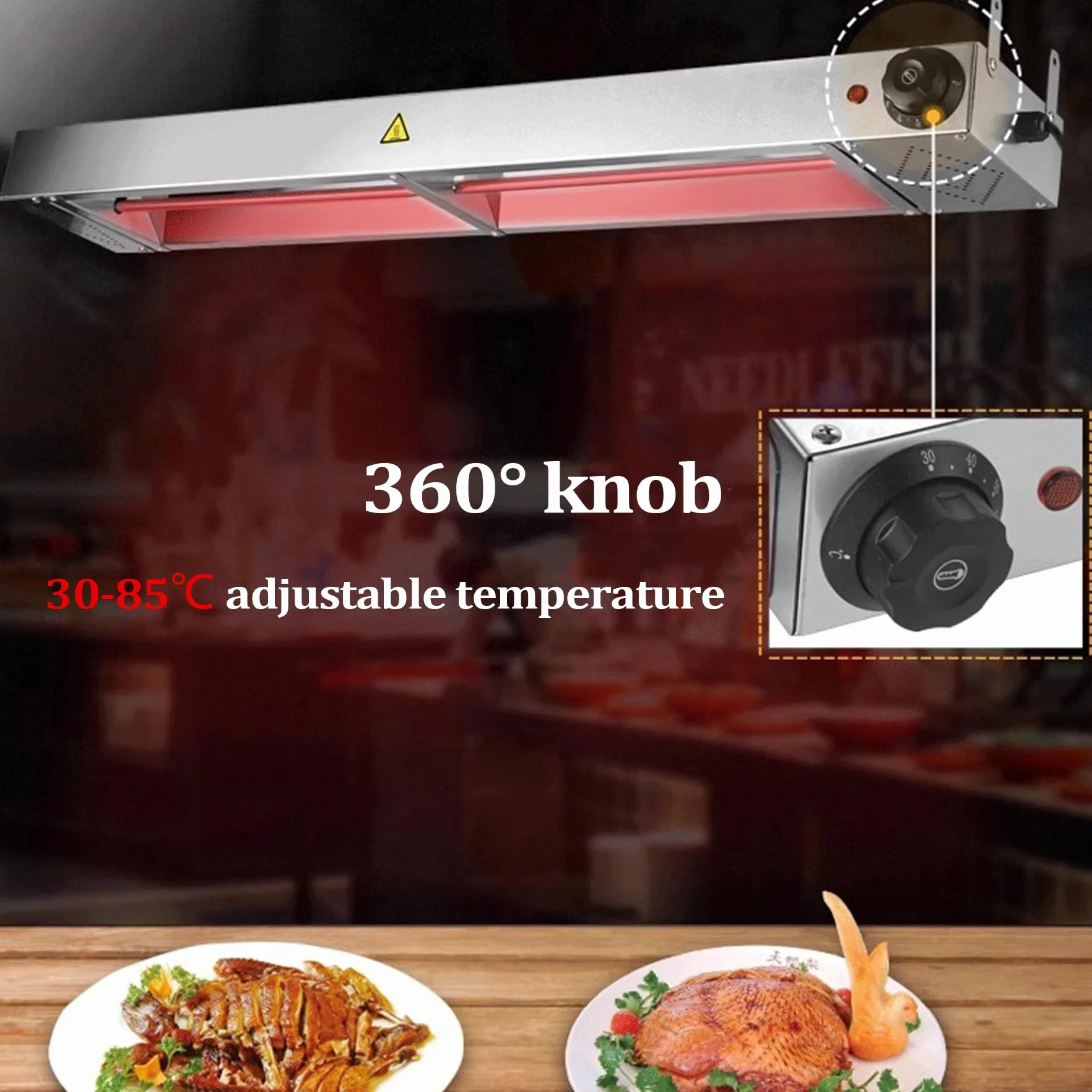 2pc Lámpara de Calor de Alimentos Comercial, Calentadores de Buffet Acero Inoxidable, Calentador Alimentos para Buffets y Hoteles - Garantizar el Sabor de los Platos(Size:60cm)