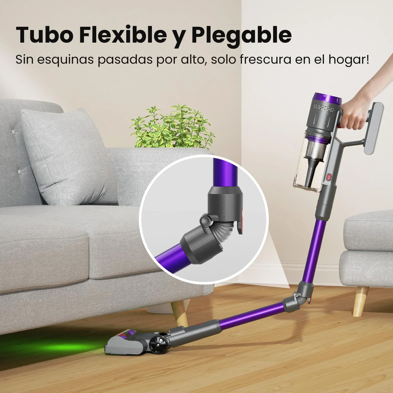 Aspiradora Sin Cable 58000Pa/600W/75Min, Escoba Aspiradora sin Cable Potente con Brazo Flexible, Manguera Extensible de 1m, Srotolatore di Peli di Animali, para Suelo/Alfombra/Pelo de Animal