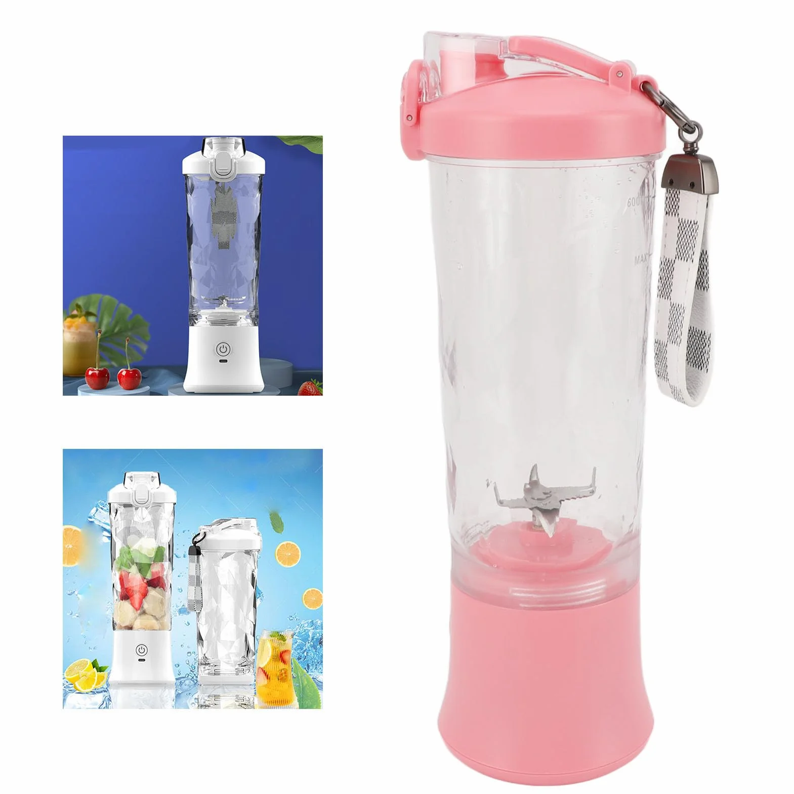 Yosoo Health Gear Batidora Portátil, Batidora Personal 600ml Mini Vaso Exprimidor con ABS y Acero Inoxidable, 2 Modos 150W 18000RPM USB Recargable 4000mAh para Viajes Deportes Escuela (PINK)