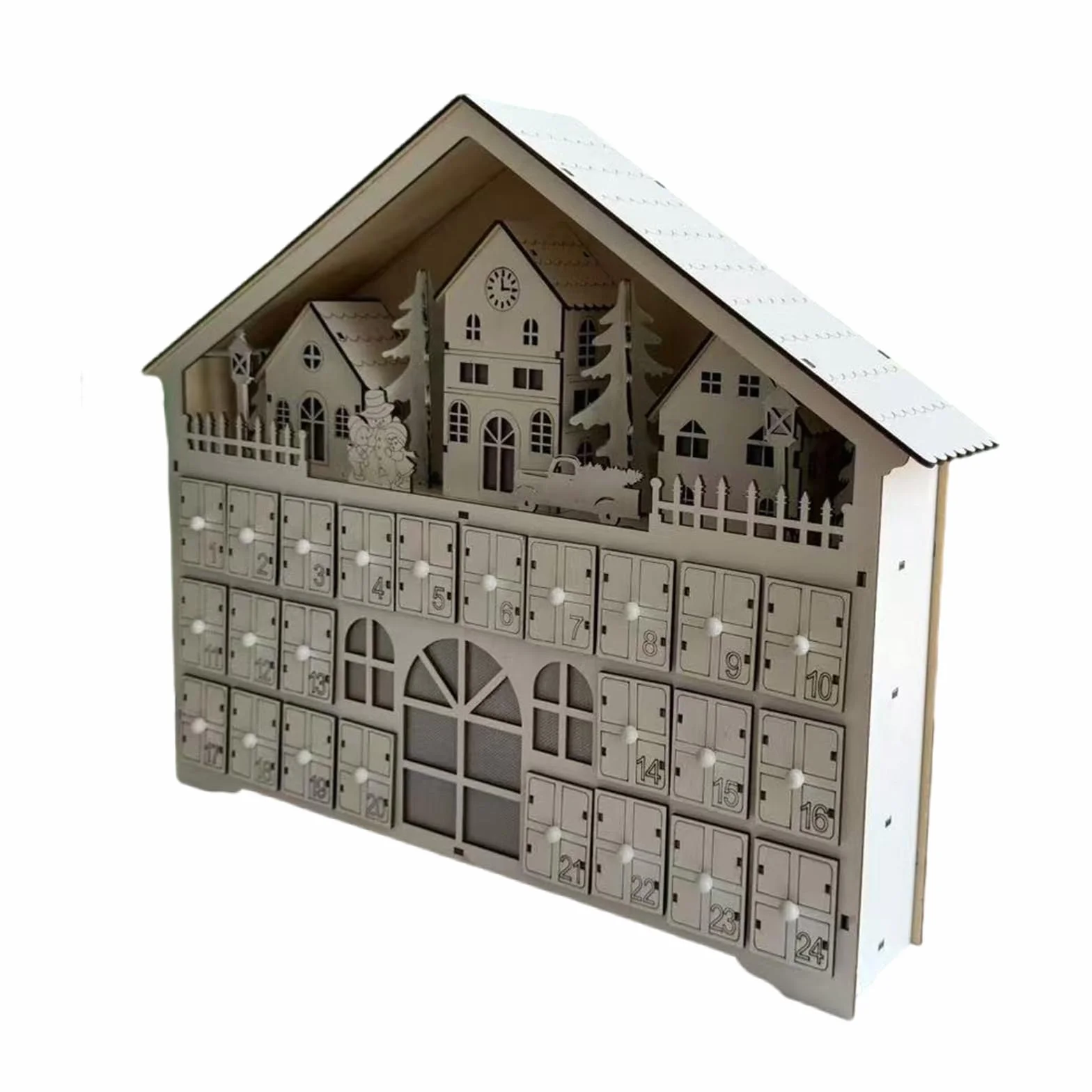 Calendario de Adviento de Navidad, Calendario de Cuenta atrás para días Festivos con 24 cajones de Almacenamiento, decoración para Regalos, casa del árbol de Navidad