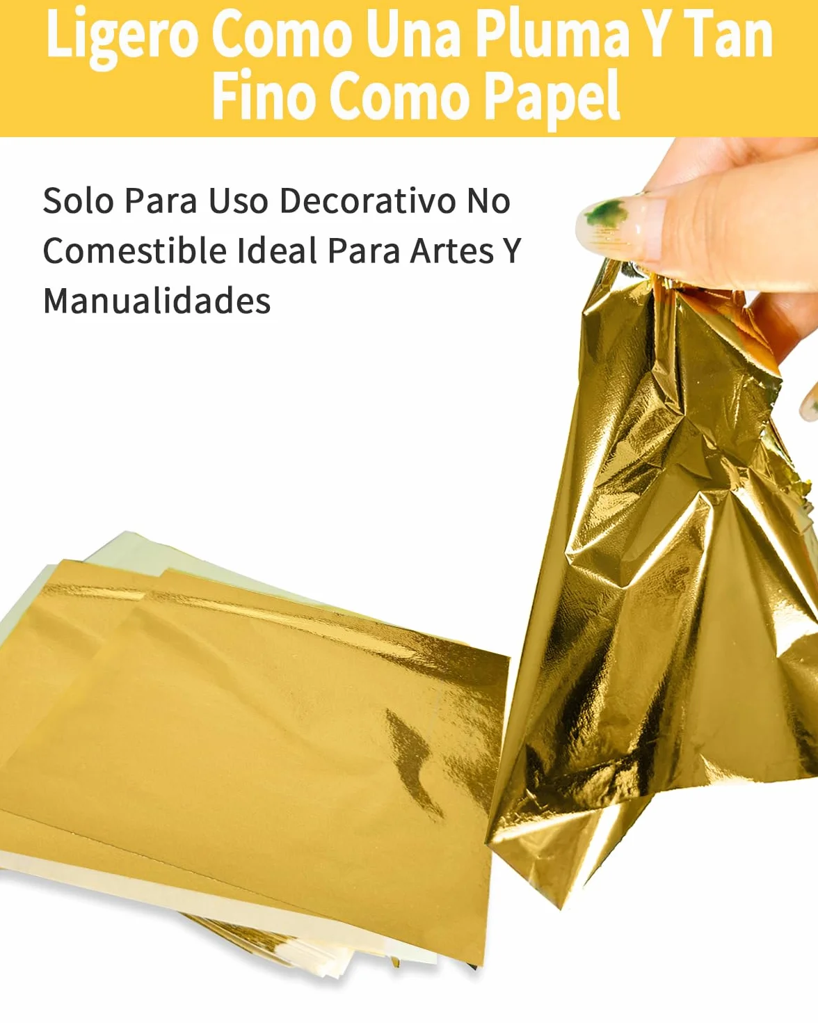 Hojas de Oro Pack 100 Hojas Grandes 14 x 14 cm Dorado para Artes Manualidades Decoración
