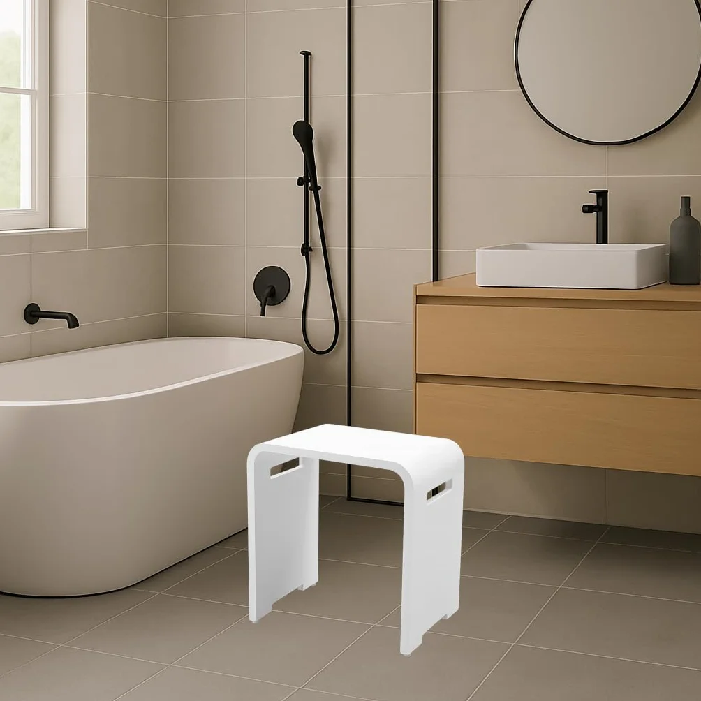 Four & More Taburete de baño de Piedra Artificial para SPA, Piedra sólida, Hierro Mineral, Piedra Artificial, Modelo Verona