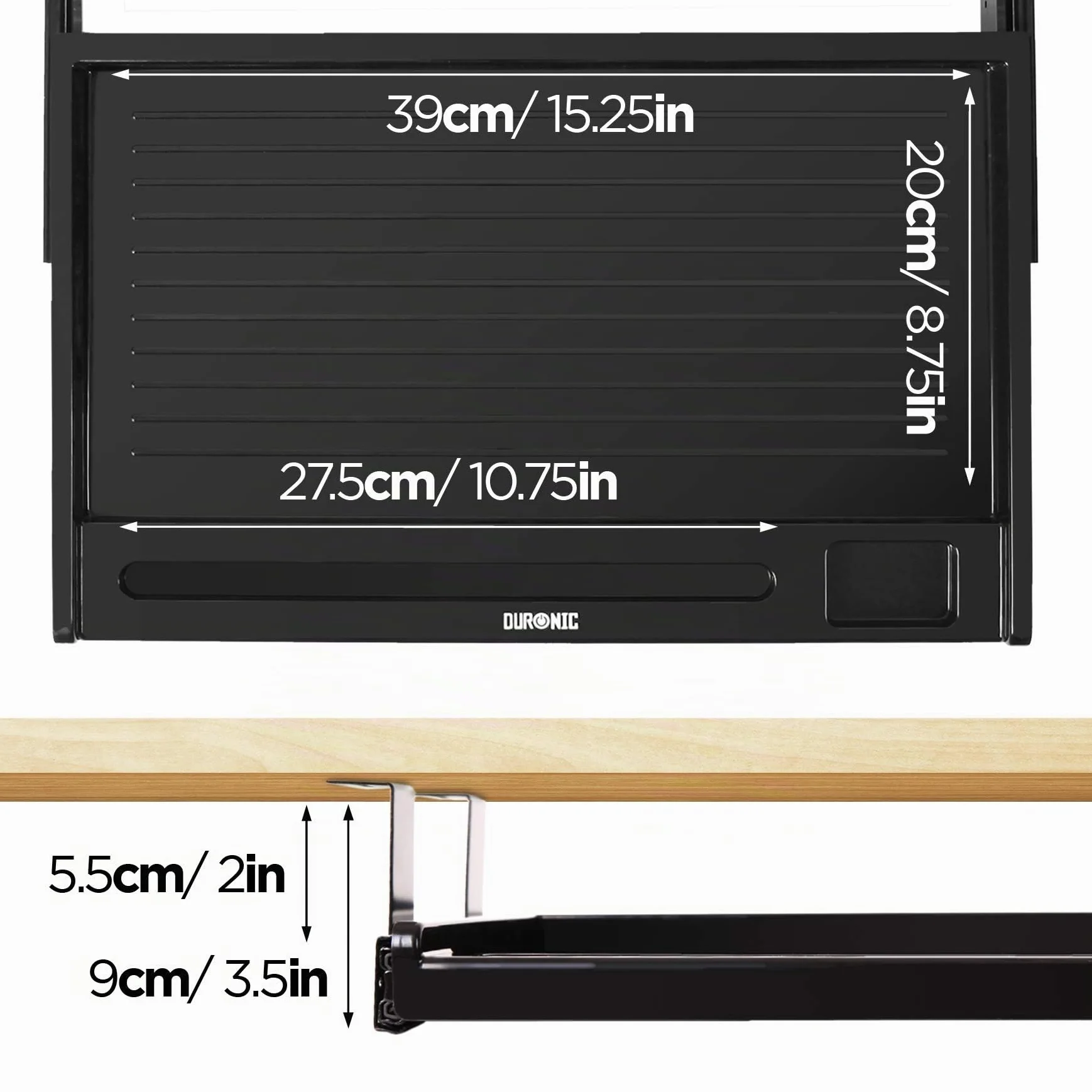 Duronic DKTSX2 Plataforma para Teclado y Ratón de 39 cm, Tablero de Metal Negro