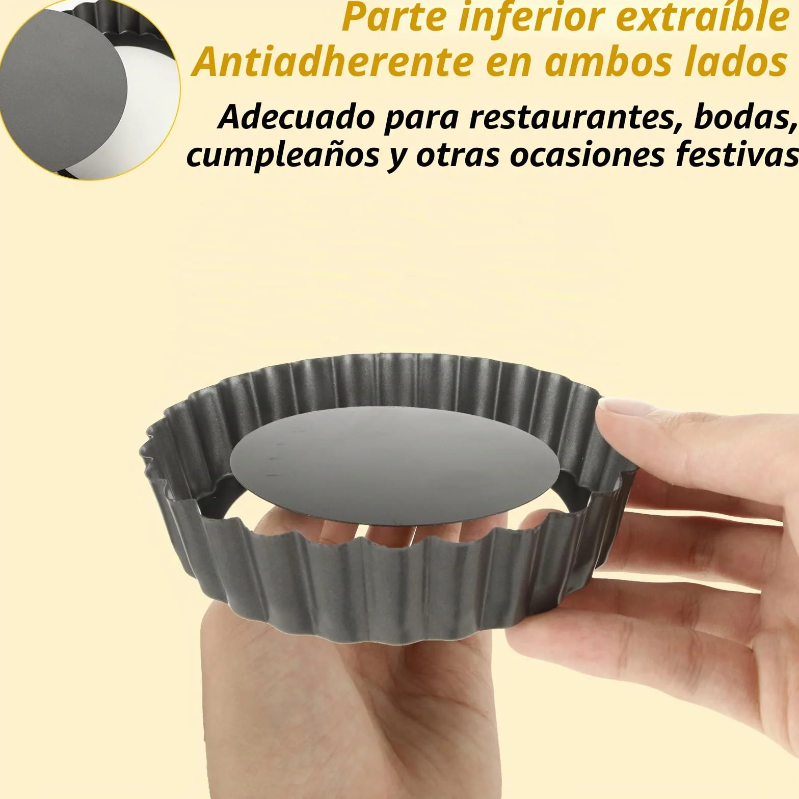 Molde Quiche Pequeño 12cm Base Desmontable Acero al Carbono Antiadherente para Hornear Mini Tartas