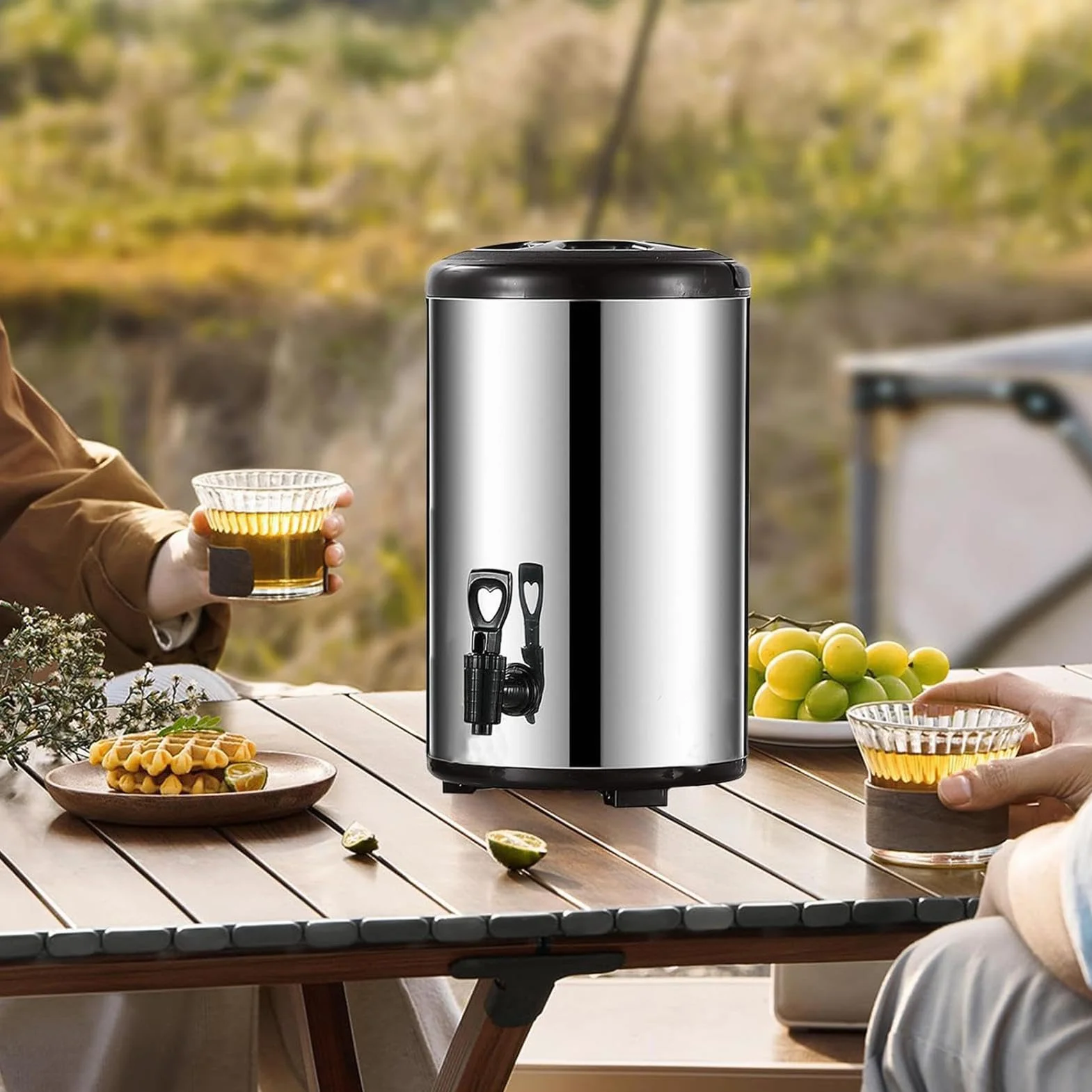 Dispensador De Bebidas | Con Grifo Y Recipiente De Doble Pared Aislante,Jarra Térmica de Acero Inoxidable de Gran Capacidad para Agua Caliente | para Zumos Té Infusión Leche Café Catering