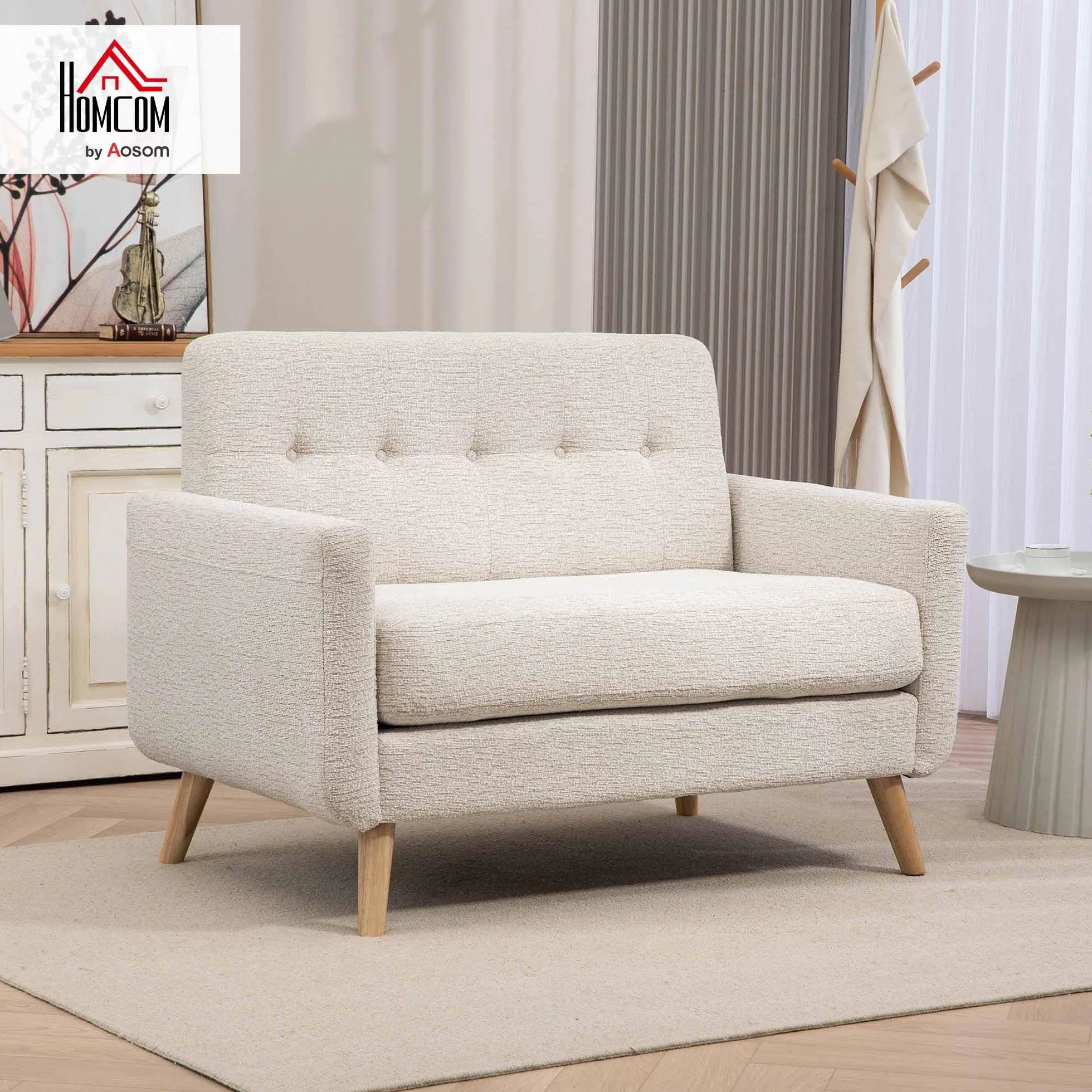 HOMCOM Sofá de 2 Plazas Tapizado en Terciopelo Sofá de Salón Moderno con Reposabrazos y Patas de Madera Carga 240 kg para Dormitorio Oficina 114x71x82 cm Beige