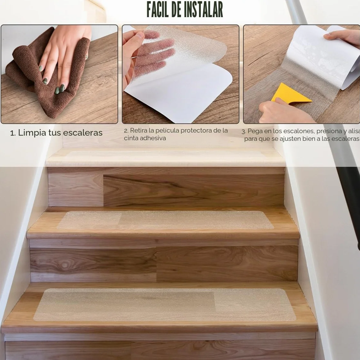 15PCS Alfombrillas Antideslizantes Autoadhesivas 15×60cm, Transparente Alfombras De Escalera, Escaleras Interiores Antideslizantes, Alfombrilla Antideslizante para Escaleras