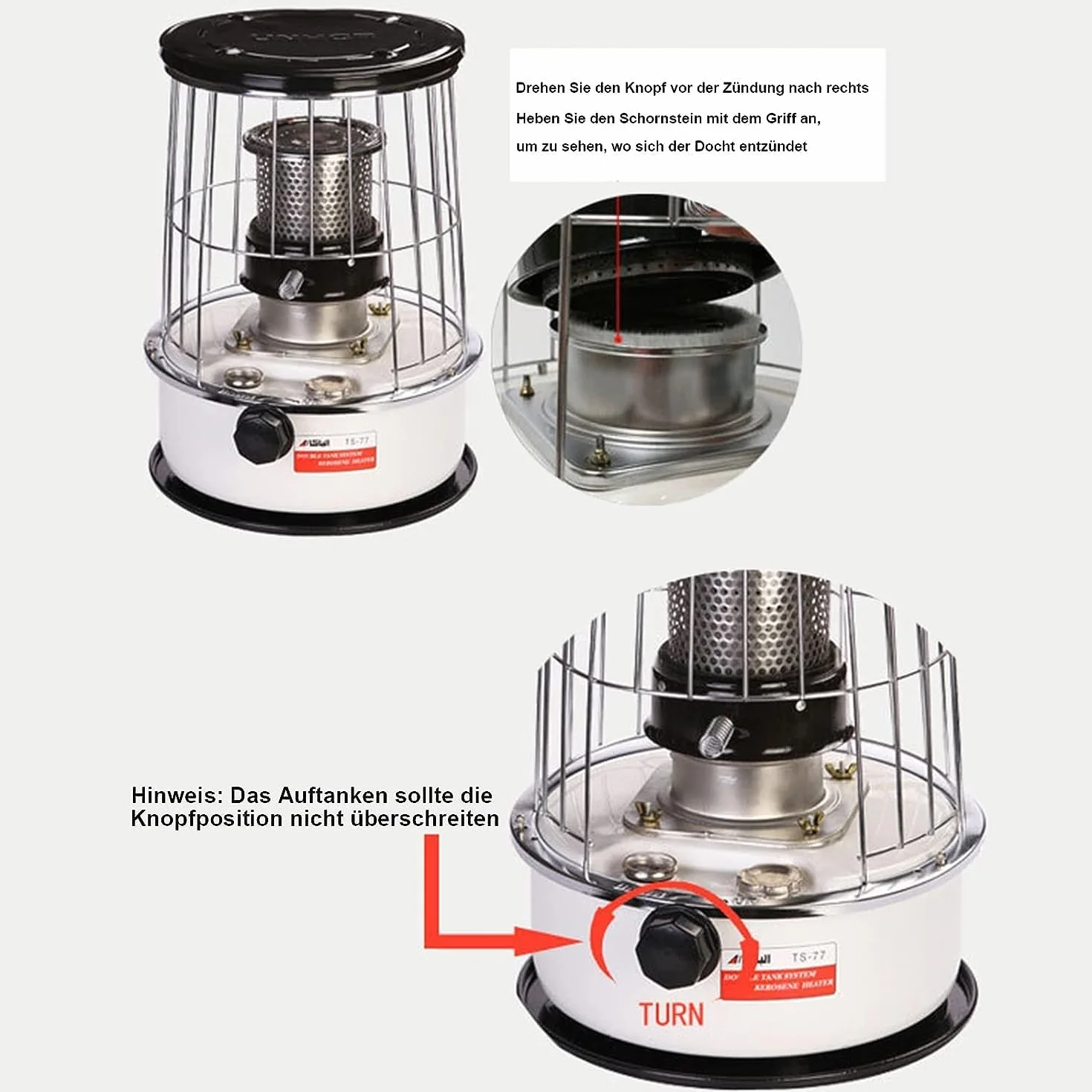 Estufa de Queroseno Interior eficiente con extintor automático, Calentador de Queroseno de 6 litros para Interiores sin Dispositivo de calefacción eléctrica