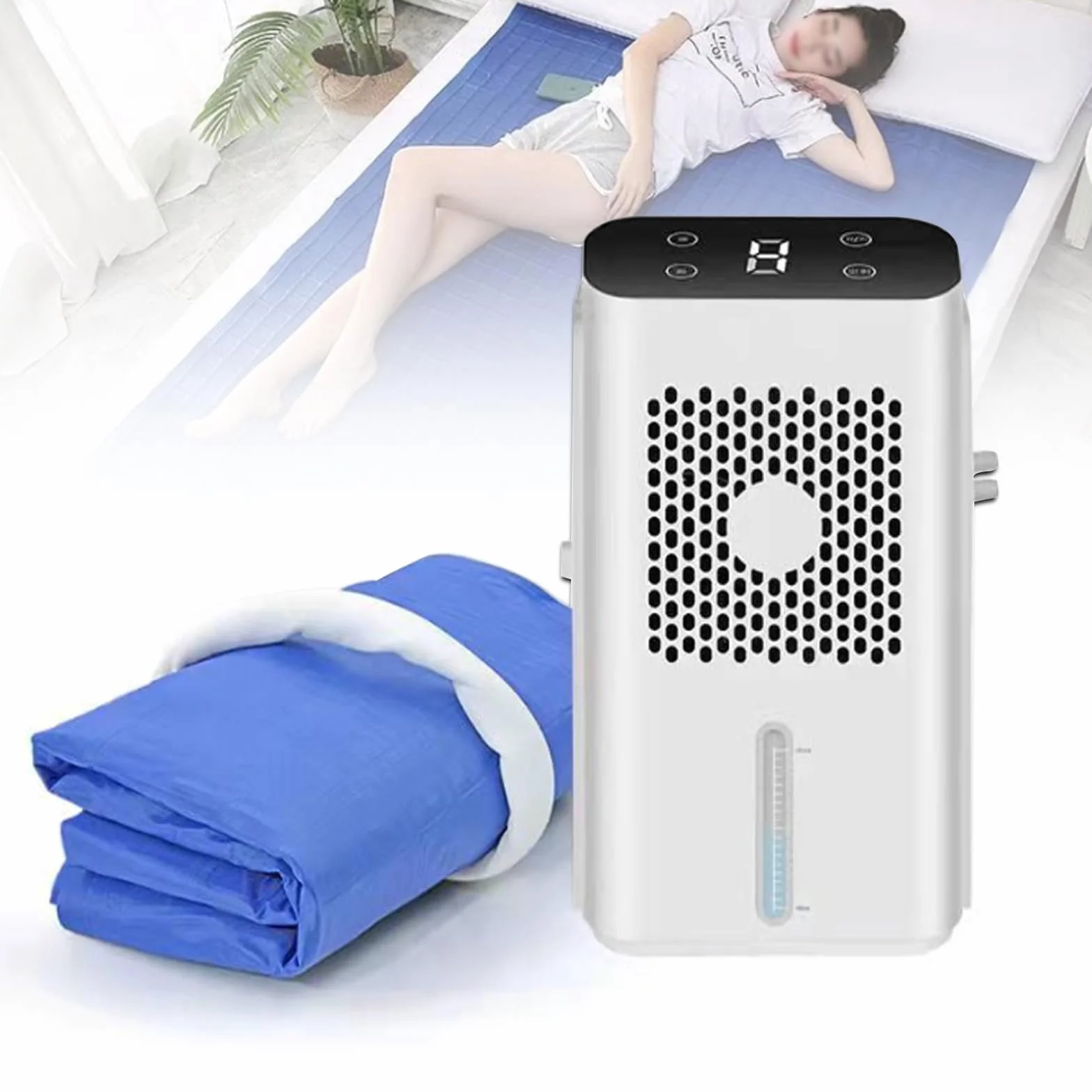 Colchón de agua refrigerante, ventiladores de dormitorio y esterilla de refrigeración, sistema de refrigeración de cama con refrigeración por agua, enfriador de colchón con pantalla LCD(160x140cm)