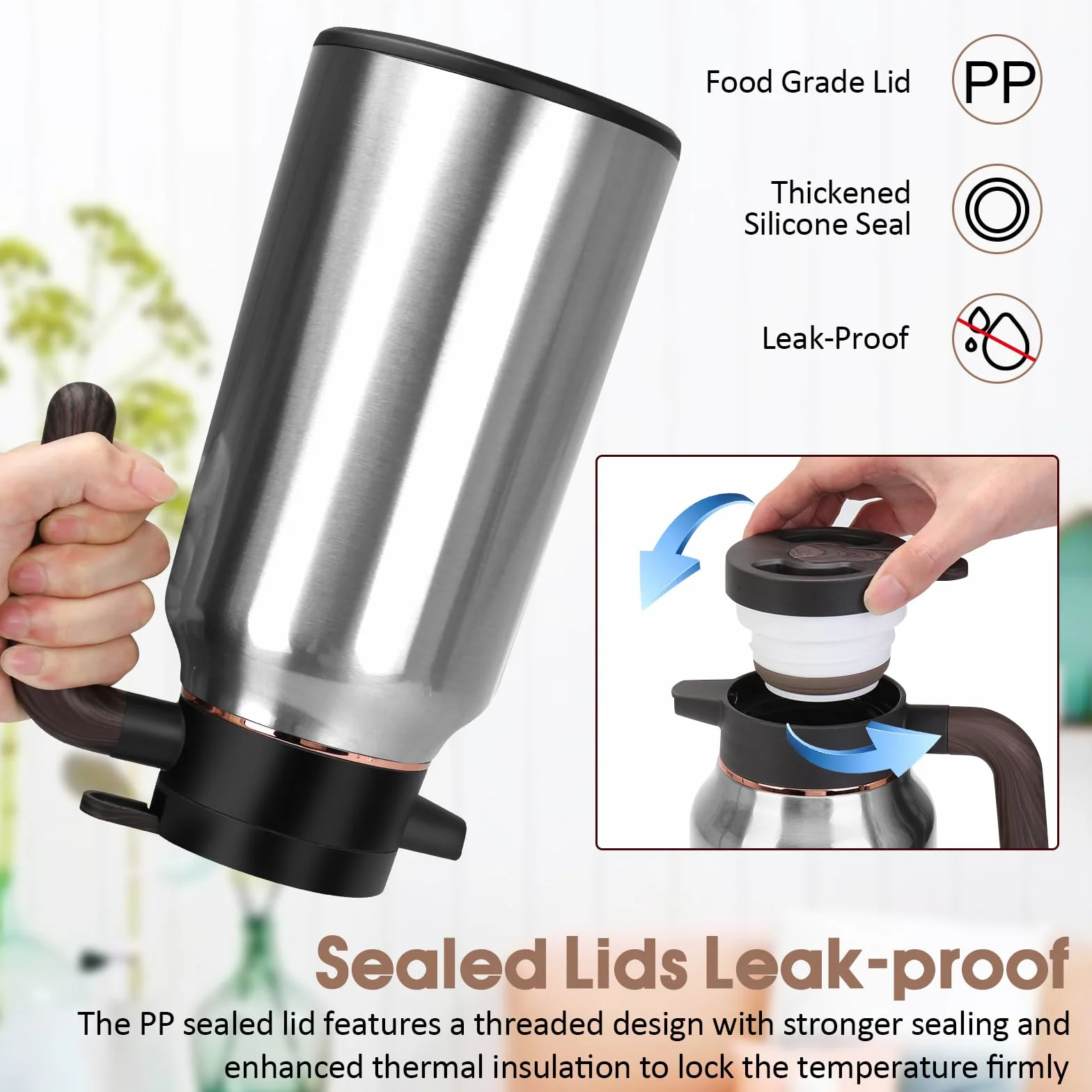 Jarra térmica de café de 68 onzas, jarras de acero inoxidable para líquidos calientes 36 horas, jarras de café aisladas para mantener el café caliente, agua caliente, té, bebidas calientes (plata)