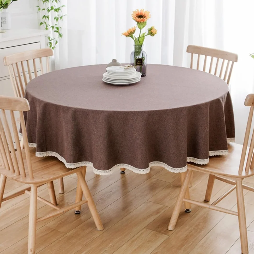 Mantel redondo marrón oscuro de 180 cm, funda de tela sólida para fiestas, banquetes, decoración de mesa, vajilla elegante y fácil de limpiar, perfecto para eventos