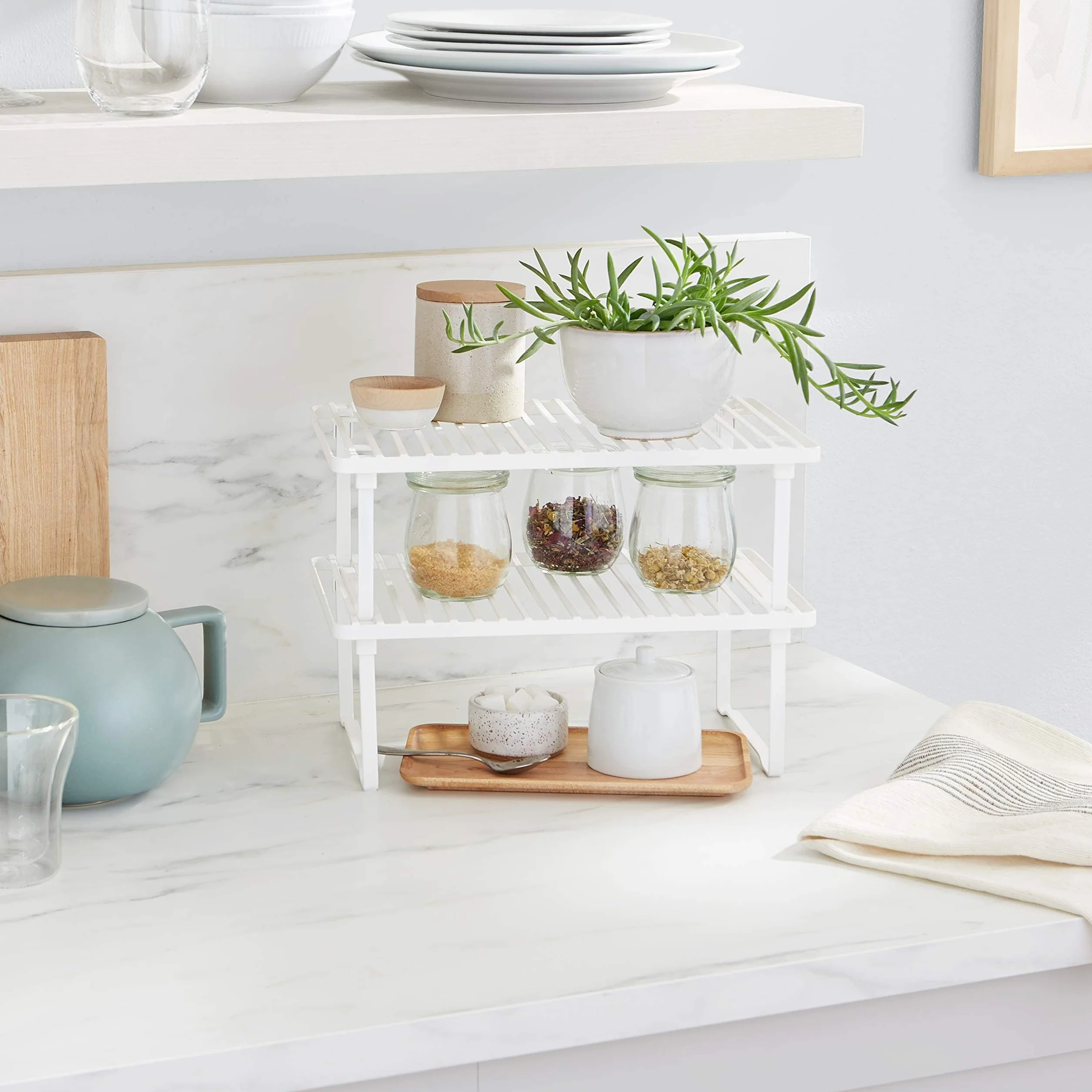 Amazon Basics Estantes de cocina apilables para almacenaje, Blanco, 20.3 x 31.6 x 11.4 cm