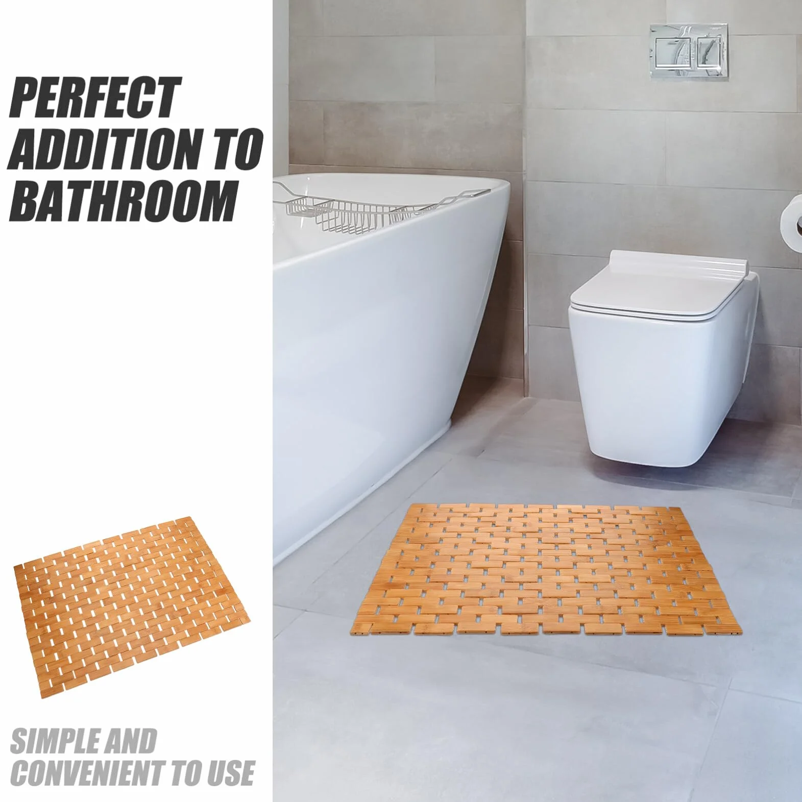 Cabilock Cojín de Suelo de Bambú Superficie Lisa y Diseño Resistente al Agua Alfombra Antideslizante para Cocina y Baño Adecuado para Hotel y Habitación