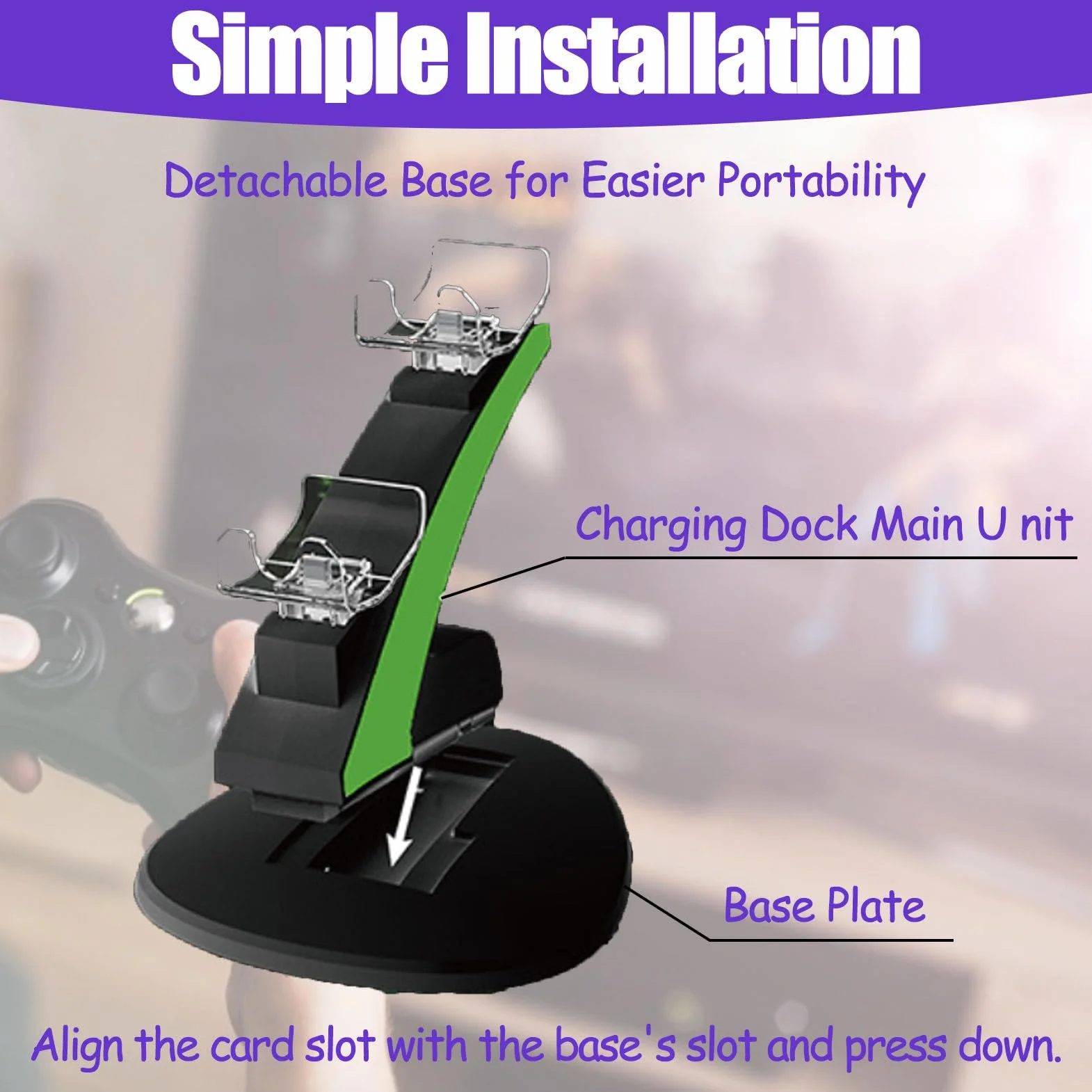 Cargador con Doble asa, estación de Carga Doble con 2 baterías e indicador LED, diseño de Base Antideslizante para facilitar su Transporte. (Black)