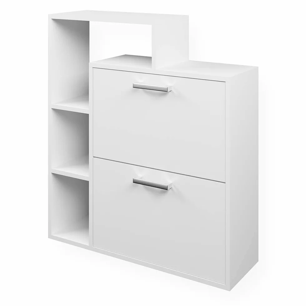 Vicco Zapatera abatible Orlando, Blanco, 24.5 x 90 cm, con dos estantes plegables para un almacenamiento de zapatos que ahorra espacio