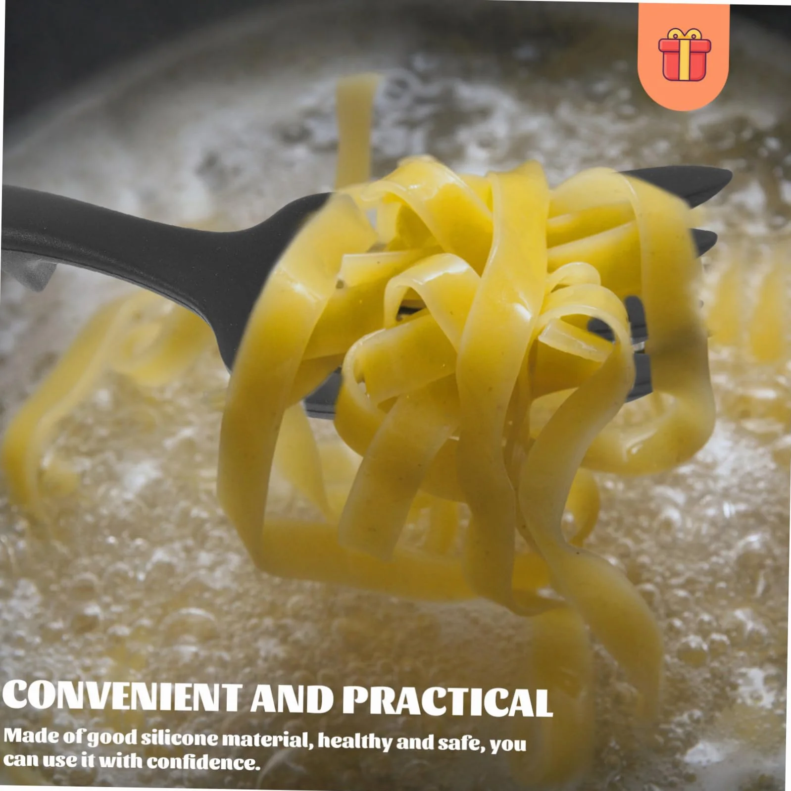 Tenedor de Silicona Negro para Pasta, Resistente al Calor, Diseño Ergonómico