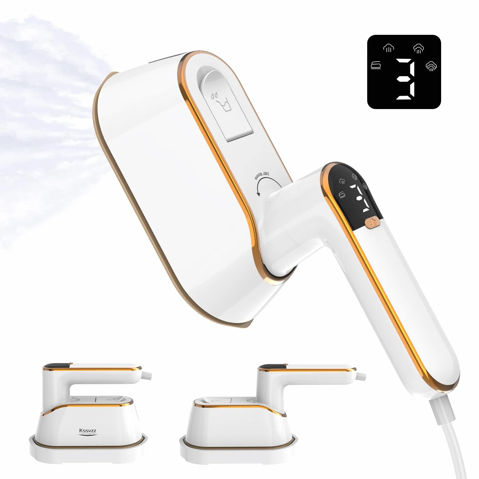 Plancha Vertical Vapor - Mini Plancha Vapor, Pantalla LCD 2 en 1, 110 ml Eliminador de Arrugas para Prendas, Calentamiento Rápido 15S, Plancha de Vapor para Viaje, Casa, Oficina（Blanco）